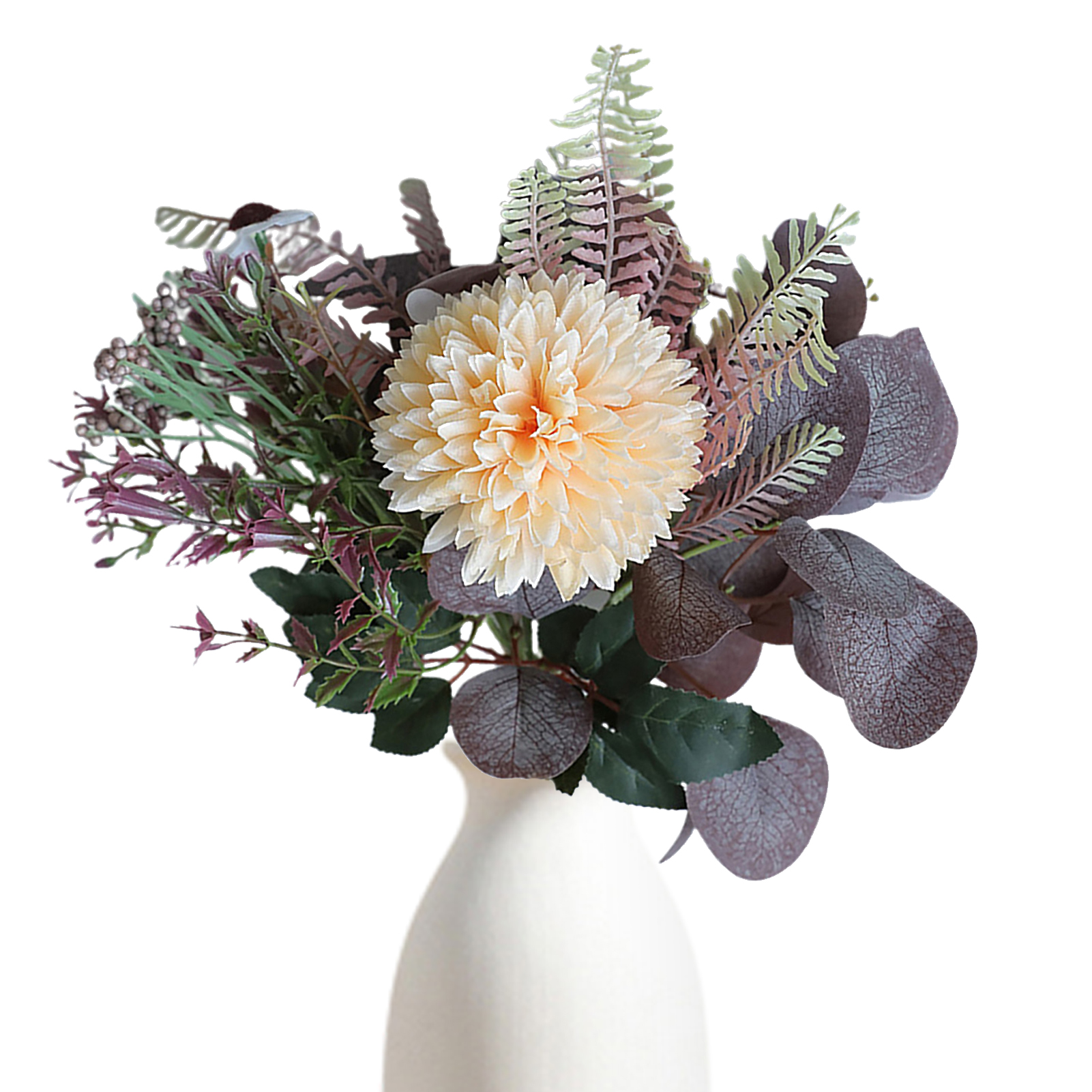 Strauß Aus Künstlichen Chrysanthemen Und Eukalyptus, Ideal Zur Dekoration Eines Wohnzimmers Oder Esstisches.