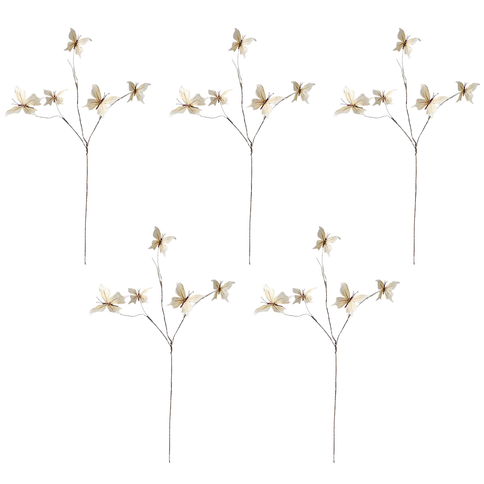 [beige, 70 Cm] Set Mit 5 Künstlichen Zweigen Und 5 Schmetterlingsköpfen, Ideal Für Fenster, Garten Oder Als Dekoration Für Zuhause. Verträumter 3d-schmetterlingseffekt.