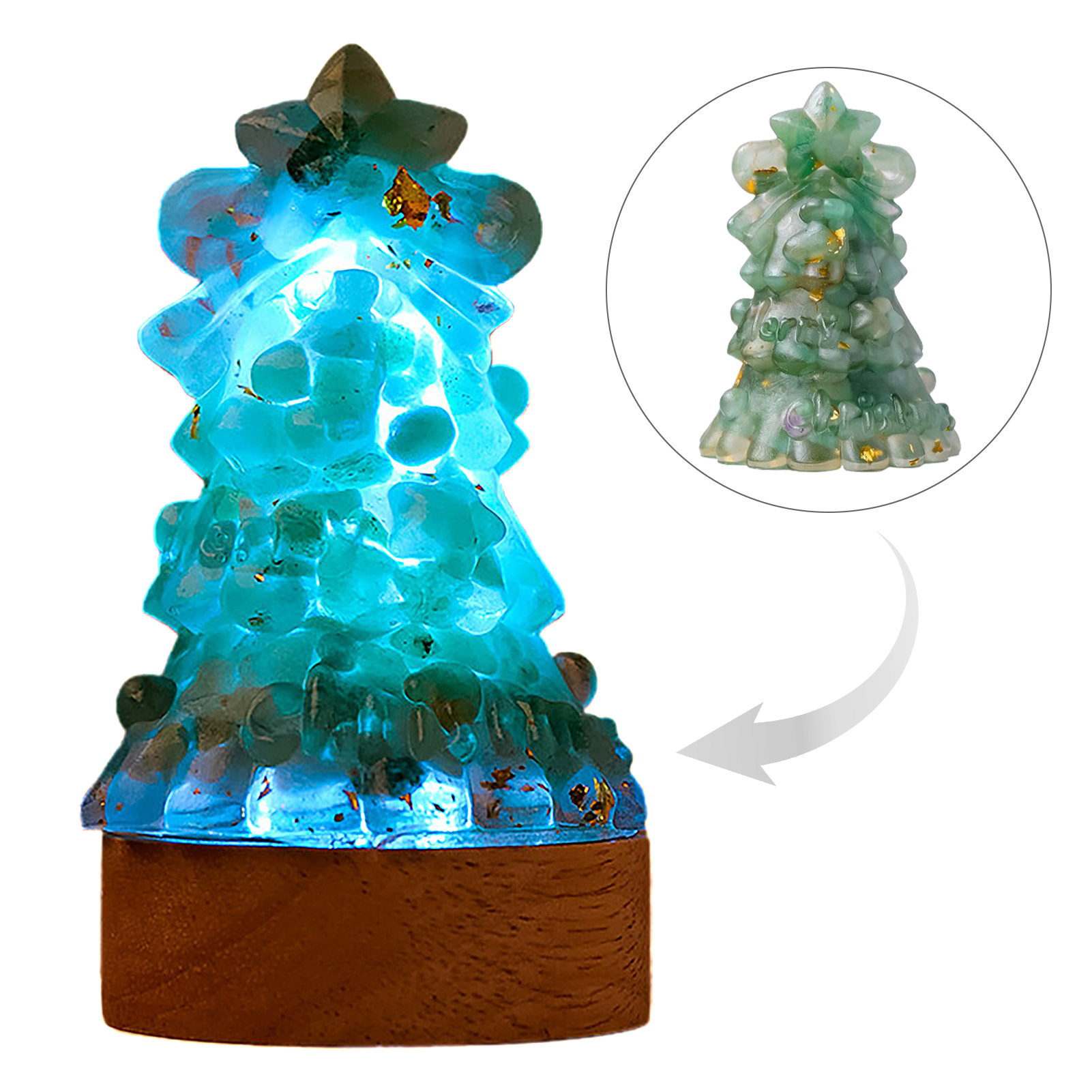 (kristallbaum Und Lampenfuß Zusammen In Luftpolsterfolie Verpackt) Usb-stick, Natürliche Kristallsplitter, Epoxidharz, Weihnachtsbaum, Weihnachtsdekoration Für Zuhause Oder Büro (aventurinlampe)