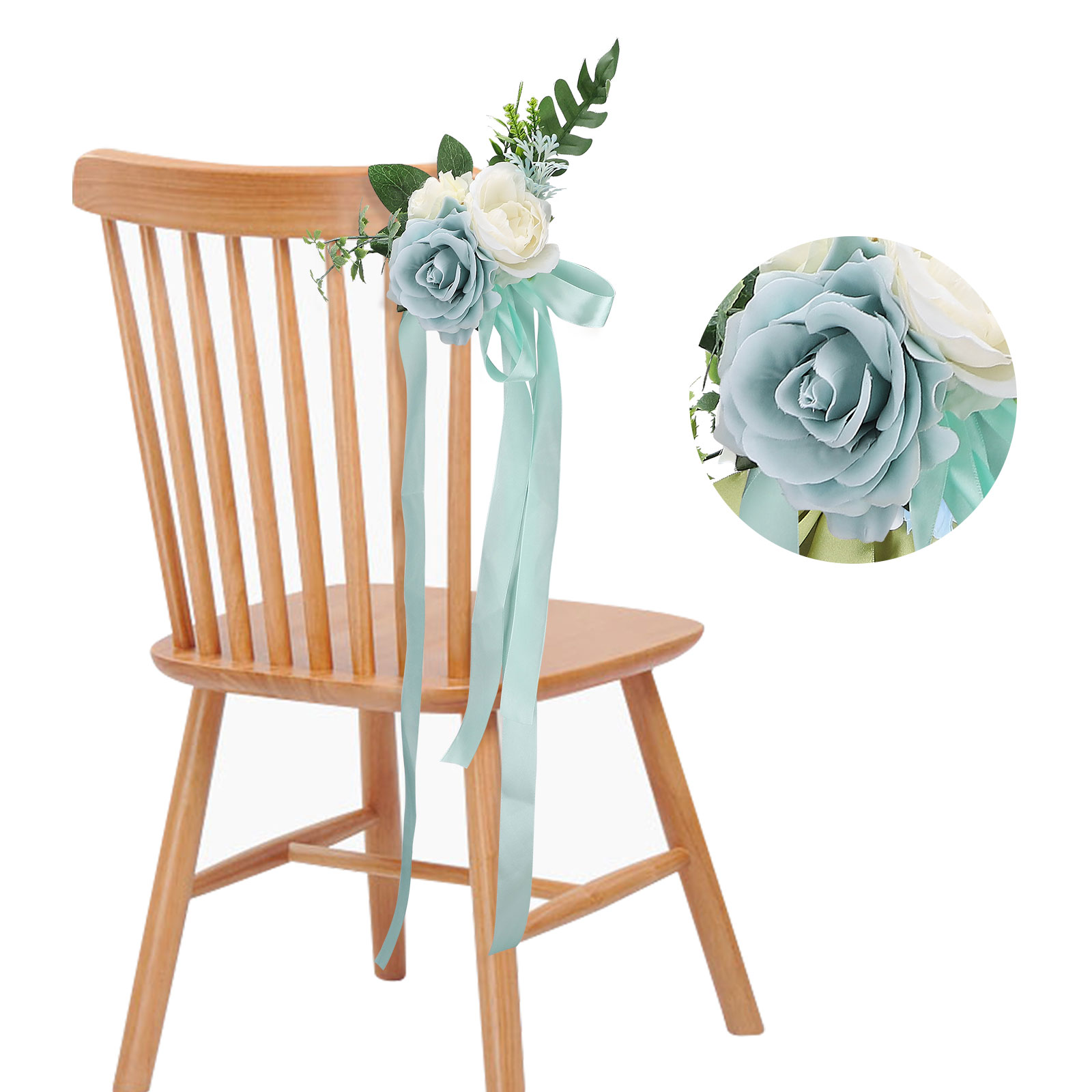 8-teiliges Set Blauer Blumendekorationen Für Stuhllehnen, Ideal Für Bankette, Hochzeiten Und Gartenpartys.