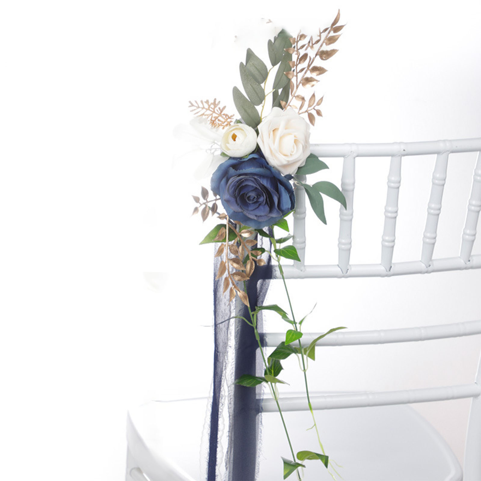 Künstliche Stuhllehnenblume, Dekorative Blume Für Hochzeitsgang, Gartenparty, Blau-weiß