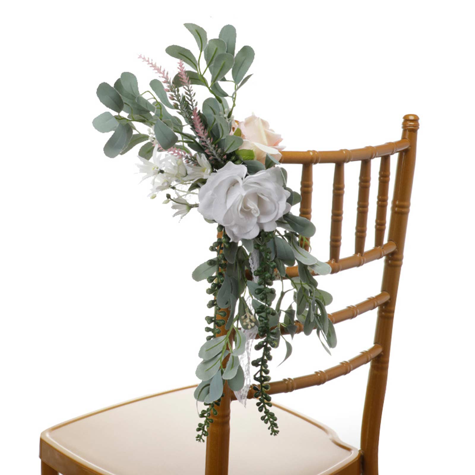 4 Blaue Künstliche Blumendekorationen Für Stuhllehnen, Mit Bändern Und Blättern, Für Hochzeiten Und Partys.