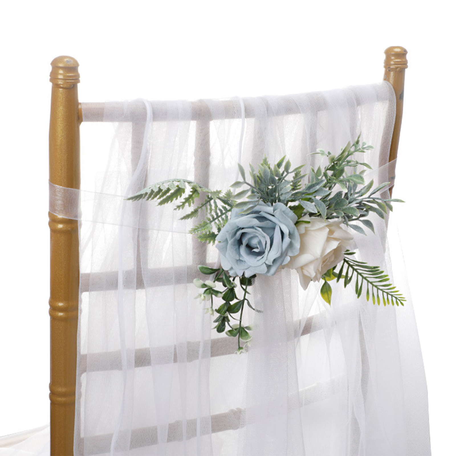 Elegante Blumendekoration Für Stuhllehnen Bei Hochzeiten, Blaue Künstliche Blumen