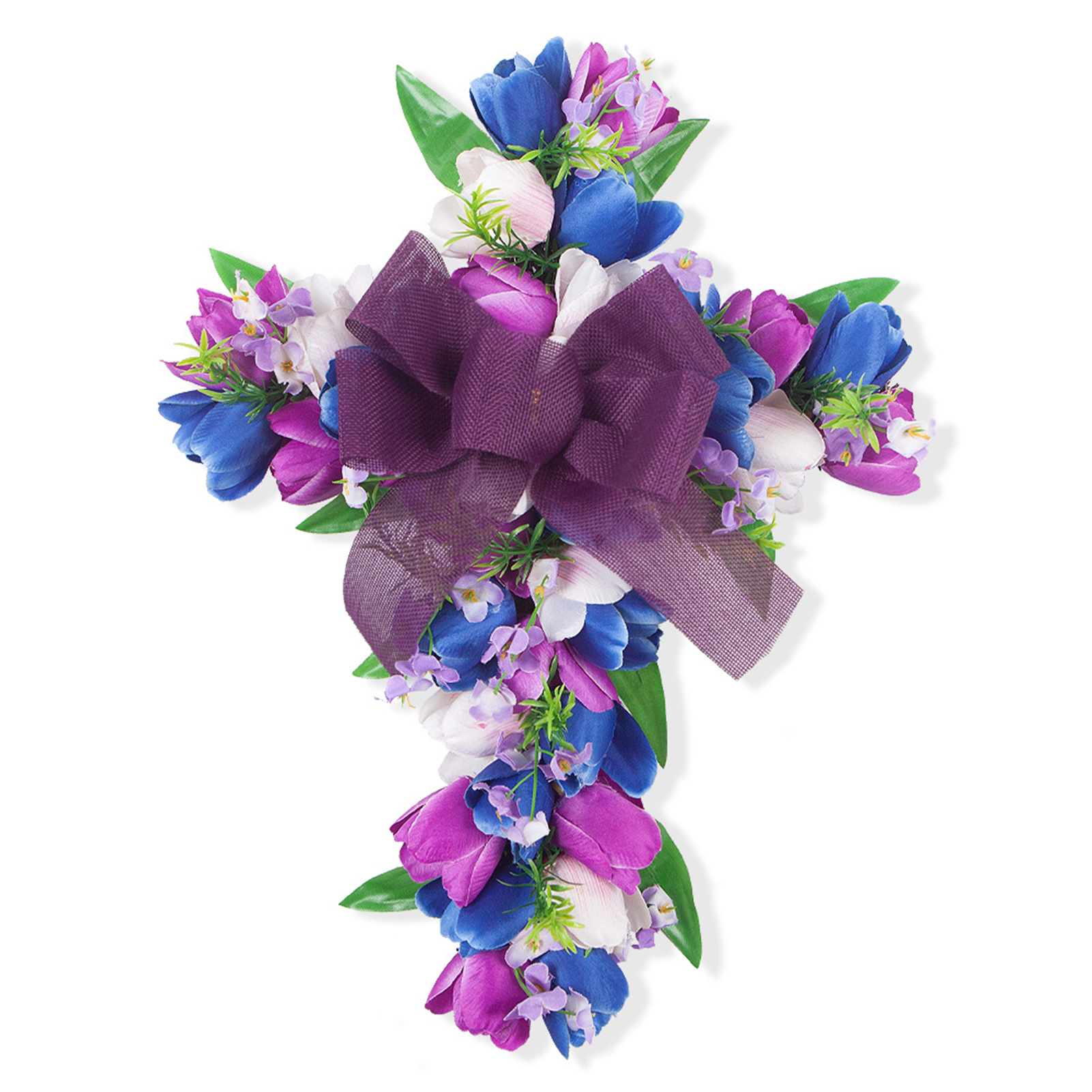 Osterkranz Mit Gekreuzten Tulpen, Künstliche Blumengirlande Für Wohnzimmer Und Essbereich, Blau Und Lila