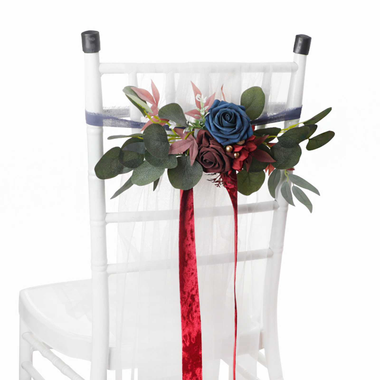 Stuhllehnendekoration Mit Wiederverwendbarer, Marineblauer Künstlicher Rose, Ideal Für Hochzeiten, Partys Und Fotoshootings Im Freien.