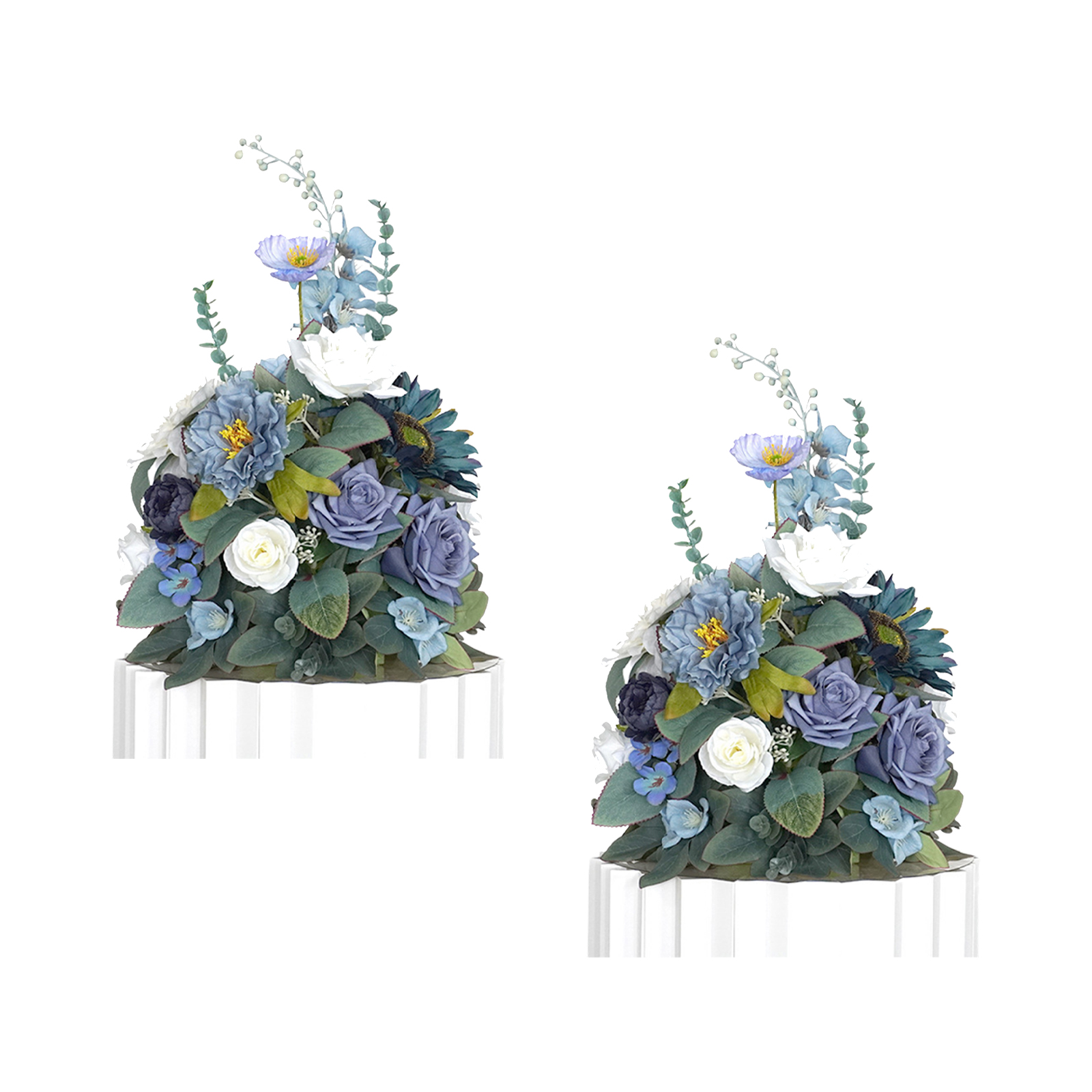 Strauß Aus 2 Künstlichen Blumen Aus Seidenstoff Mit Kunststoff-steckschaumbasis, Ideal Für Hochzeitsdekorationen (blau).