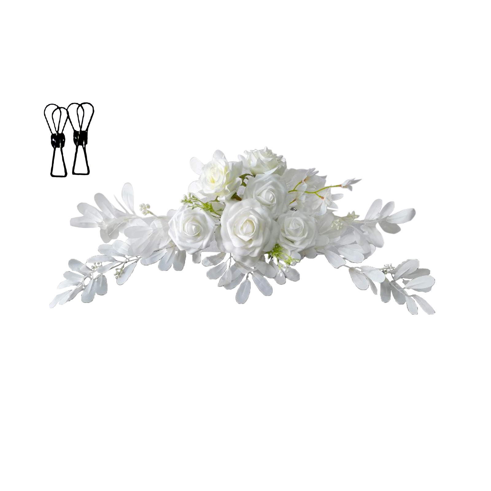 Künstlicher Blumengirlande, Künstlicher Hochzeitsbogen, Blumen-willkommensschild, Blumendekoration Mit Klemmen Für Party- Und Empfangskulissen, Weiß