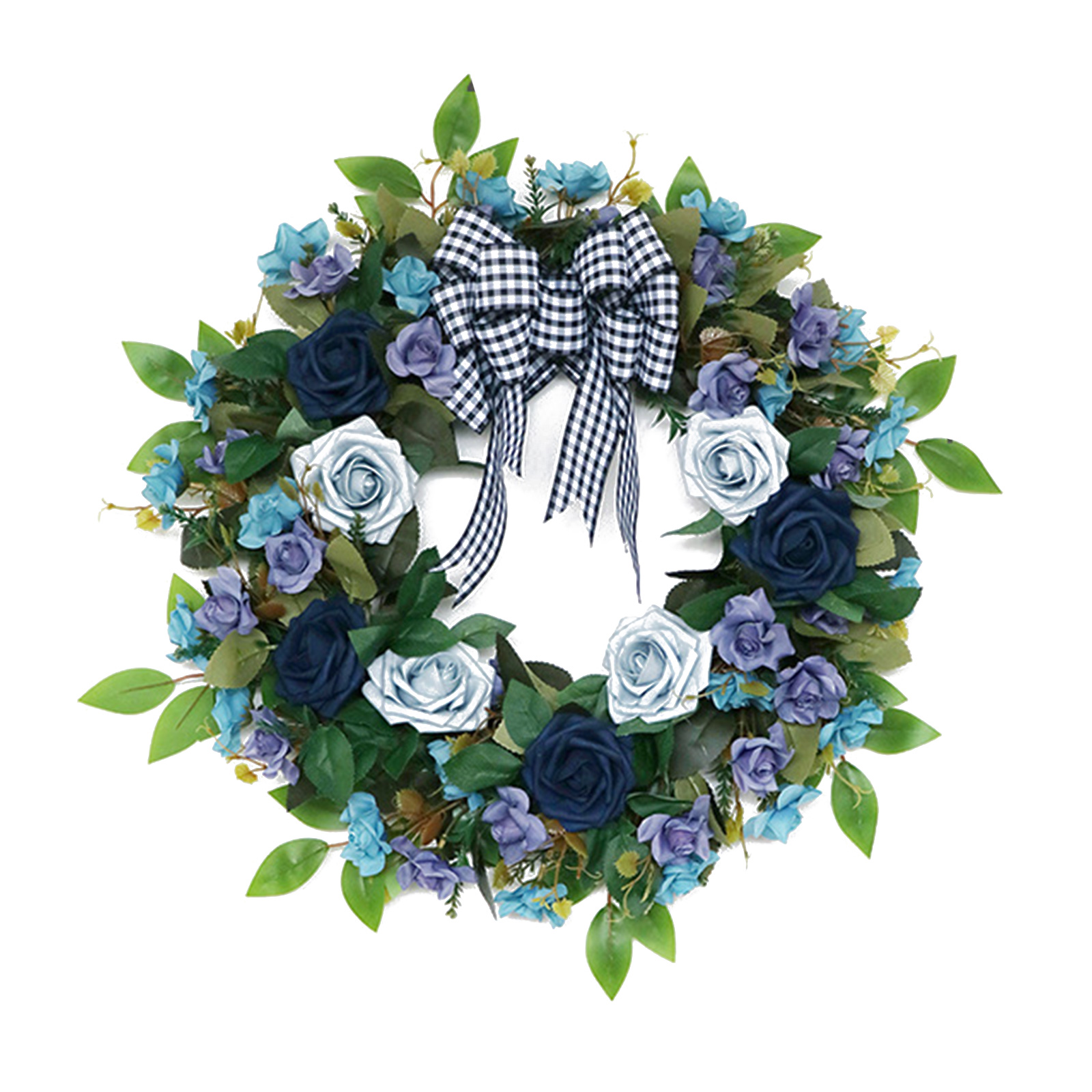 Beachten Sie Den Künstlichen Rosenkranz/die Fensterdekoration - Nebliges Blau (materialien: Seidenblumen, Pe-rosen, Schleife, Weinrebenkranz, Größe: Ca. 45 Cm Durchmesser).