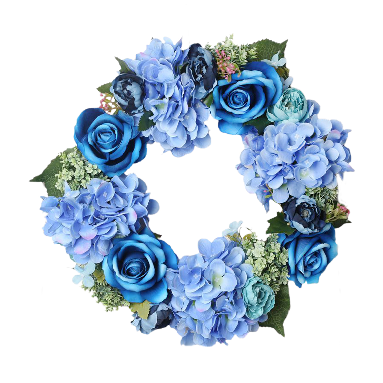Frühlingskranz Blau 45 Cm Realistischer, Langlebiger Hortensienkranz Für Die Haustürdekoration