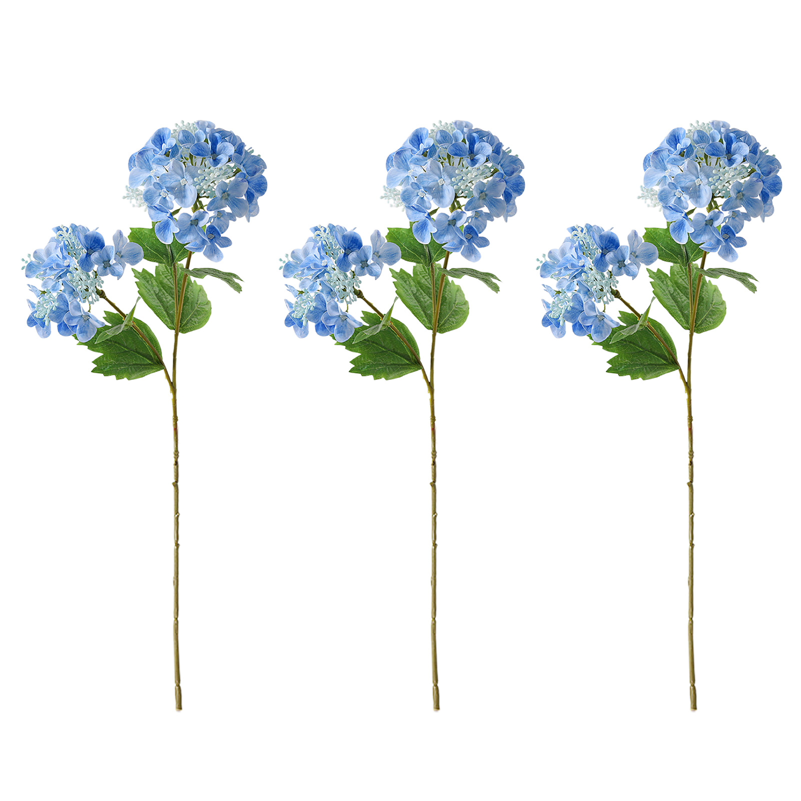 [blau] Set Aus 3 Künstlichen Zweiköpfigen Hortensien, Frischer Bionischer Stil, Handgefertigt, Feuchtigkeitsspendend, Für Die Florale Dekoration Von Hochzeiten.