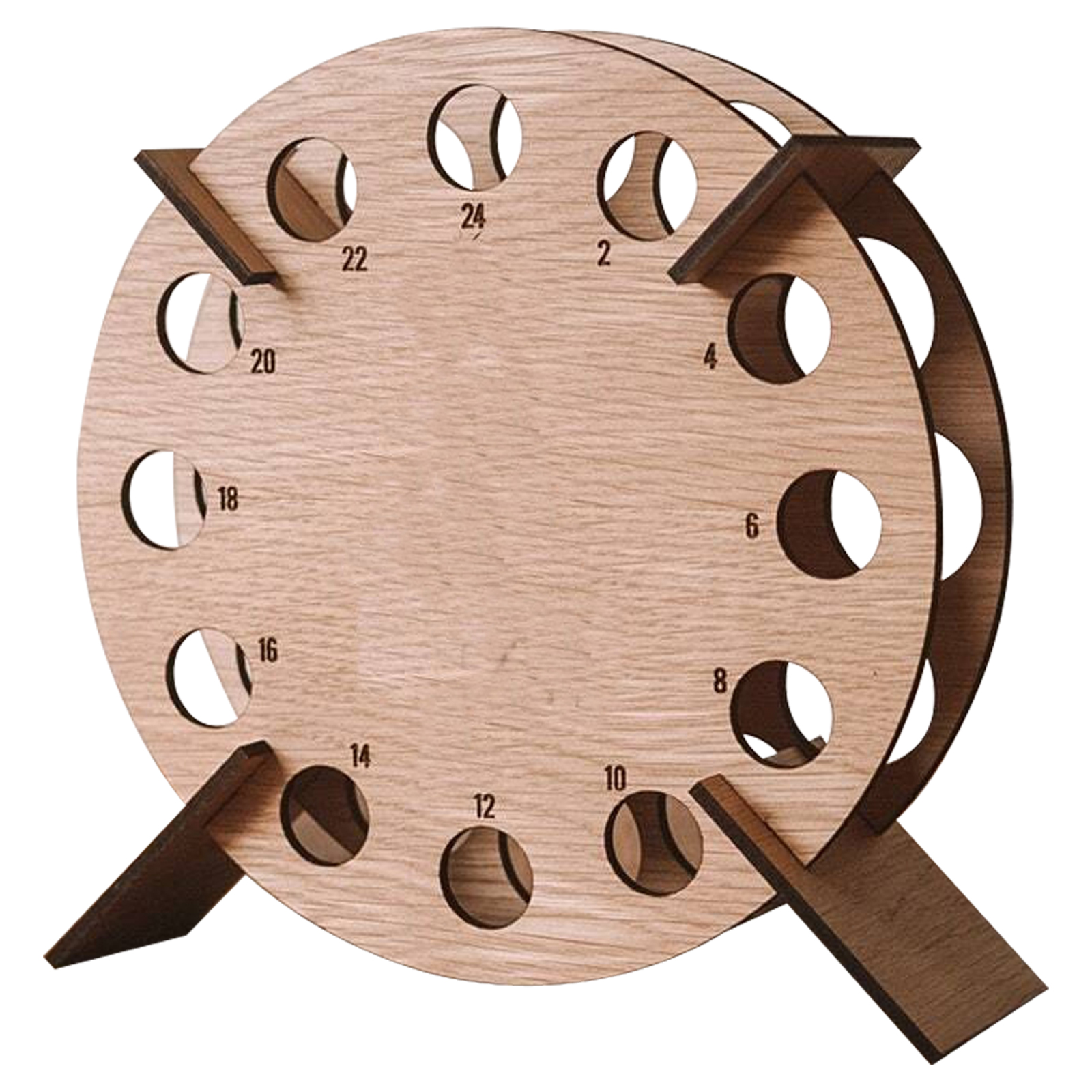 Runder Flaschenhalter Aus Holz, Größe S, Für Erwachsene, Mit Adventskalender. Ideale Weihnachtsdekoration.