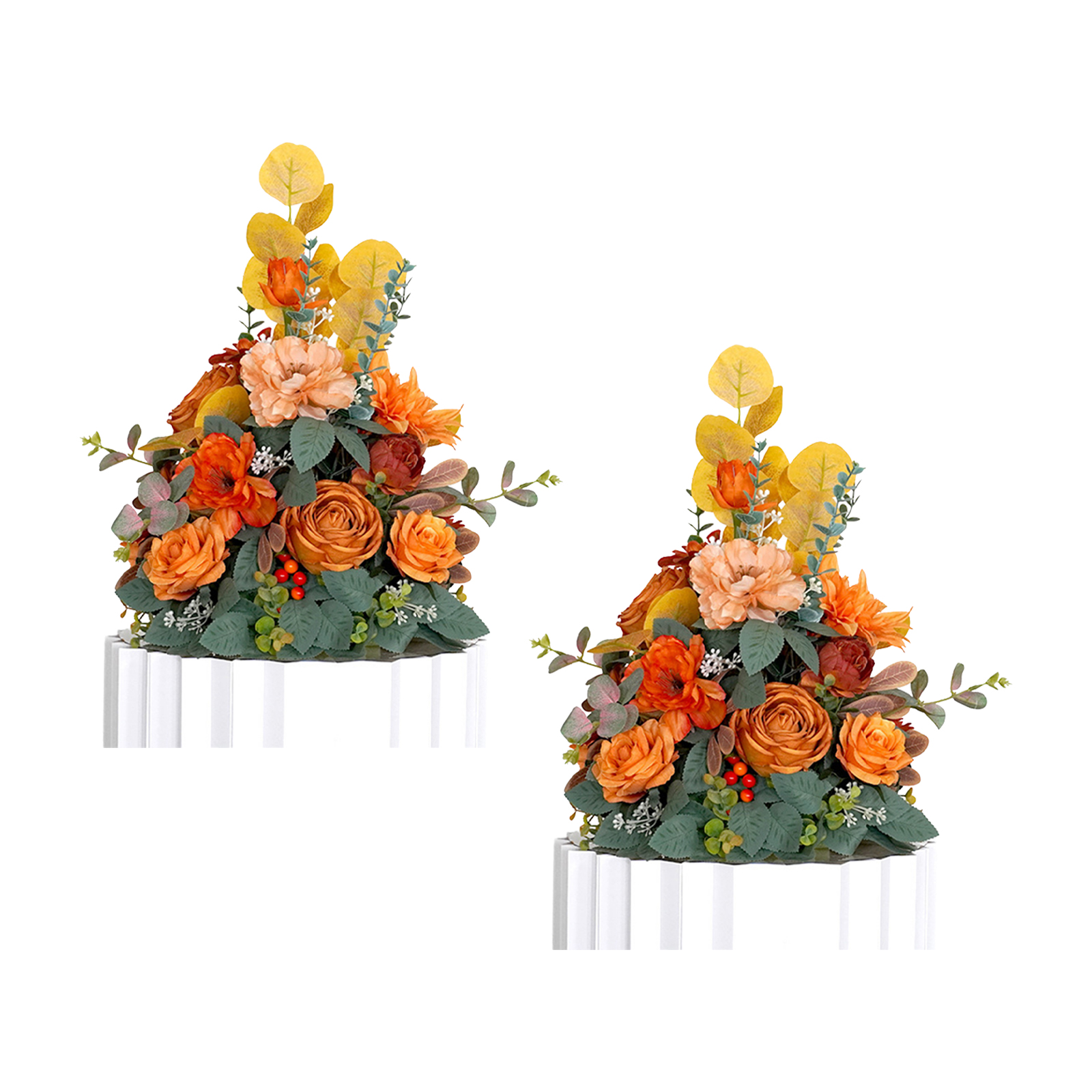 Strauß Aus 2 Künstlichen Blumen Aus Seidenstoff Mit Kunststoff-steckschaumbasis, Karamellfarben, Ideal Für Hochzeitsdekorationen.