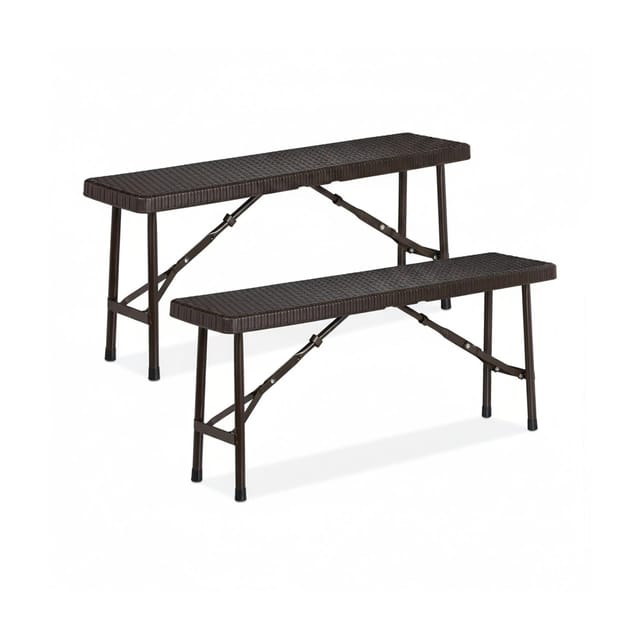 Bierbank 2er Set, Faltbare Partybank Für Terrasse & Garten, Kunststoff, Campingbank Hbt: 42x100x25 Cm, Braun - Relaxdays