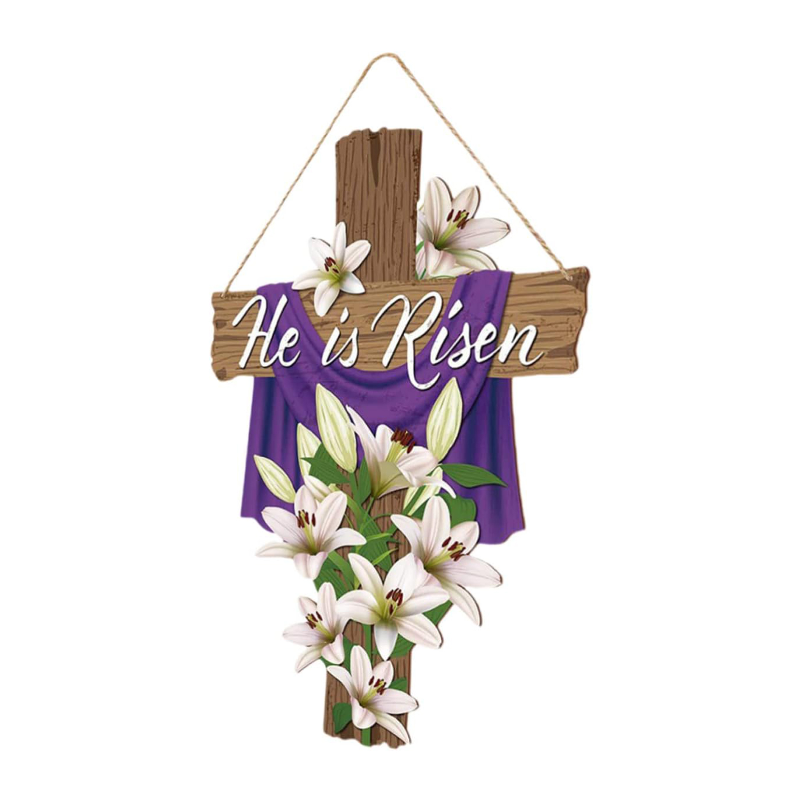 Er Ist Auferstanden – Osterdekoration, Türschild, Willkommensplakette, Türschild Aus Holz Mit Blumenkranz