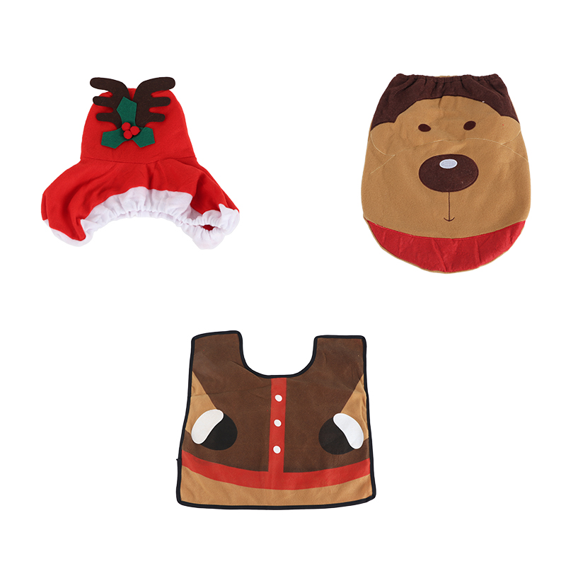Set Mit 3 Dekorativen Toilettensitzbezügen Mit Weihnachts-rentiermotiv Für Das Badezimmer.