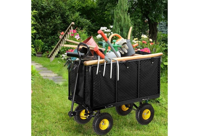 Gartenwagen, Großer Bollerwagen Mit Klappabren Seitenteilen, Herausnehmbare Plane Mit Griffen, 500 Kg, Schwarz - Relaxdays