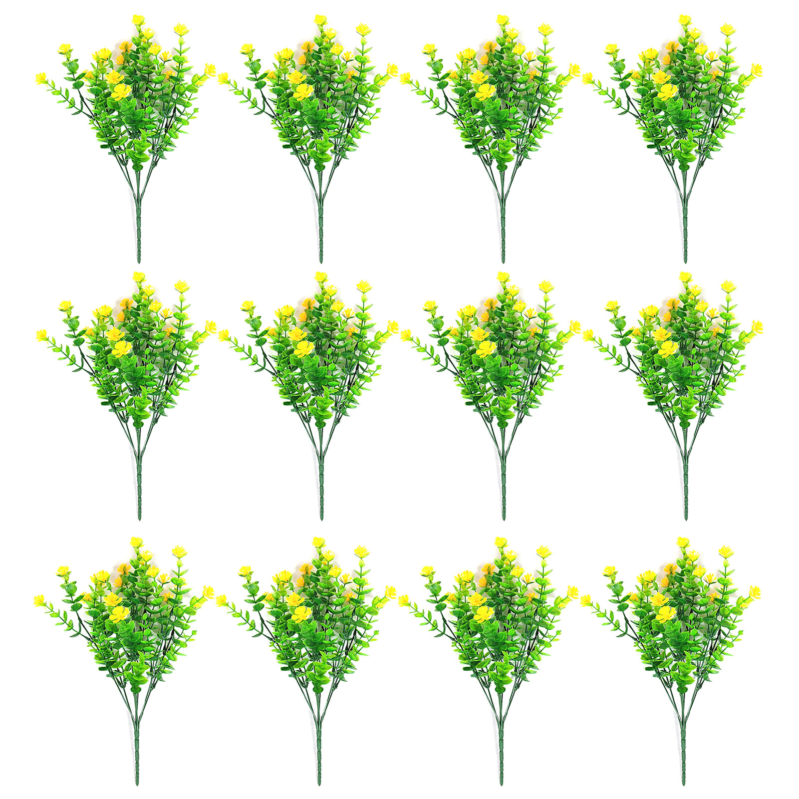 12 Stück (gelbe Eukalyptus-kamelie) Künstliche Eukalyptus-kamelie, Künstlicher Schleierkraut, Siebenzweigiger Eukalyptus-rosenstrauß (verpackungsgebühr + 0,3 Yuan Pro Set)