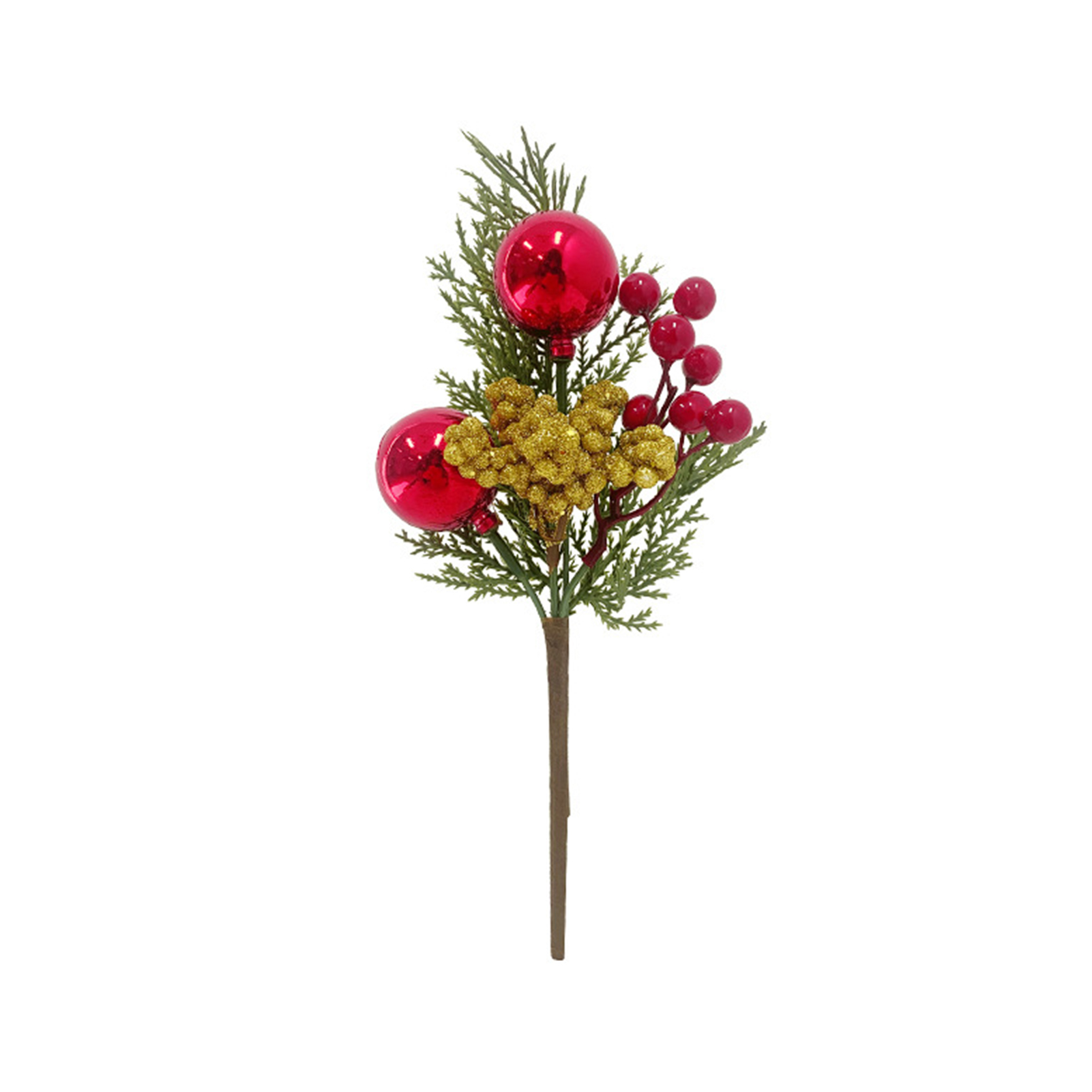 Einzelner Zweig Künstlicher Kiefernnadeln, Innendekoration Im Europäischen Und Amerikanischen Stil, Grüne Weihnachtspflanze, Blumenarrangement, Weihnachtsbaumschmuck (3-armige Goldene Weihnachtskugel,