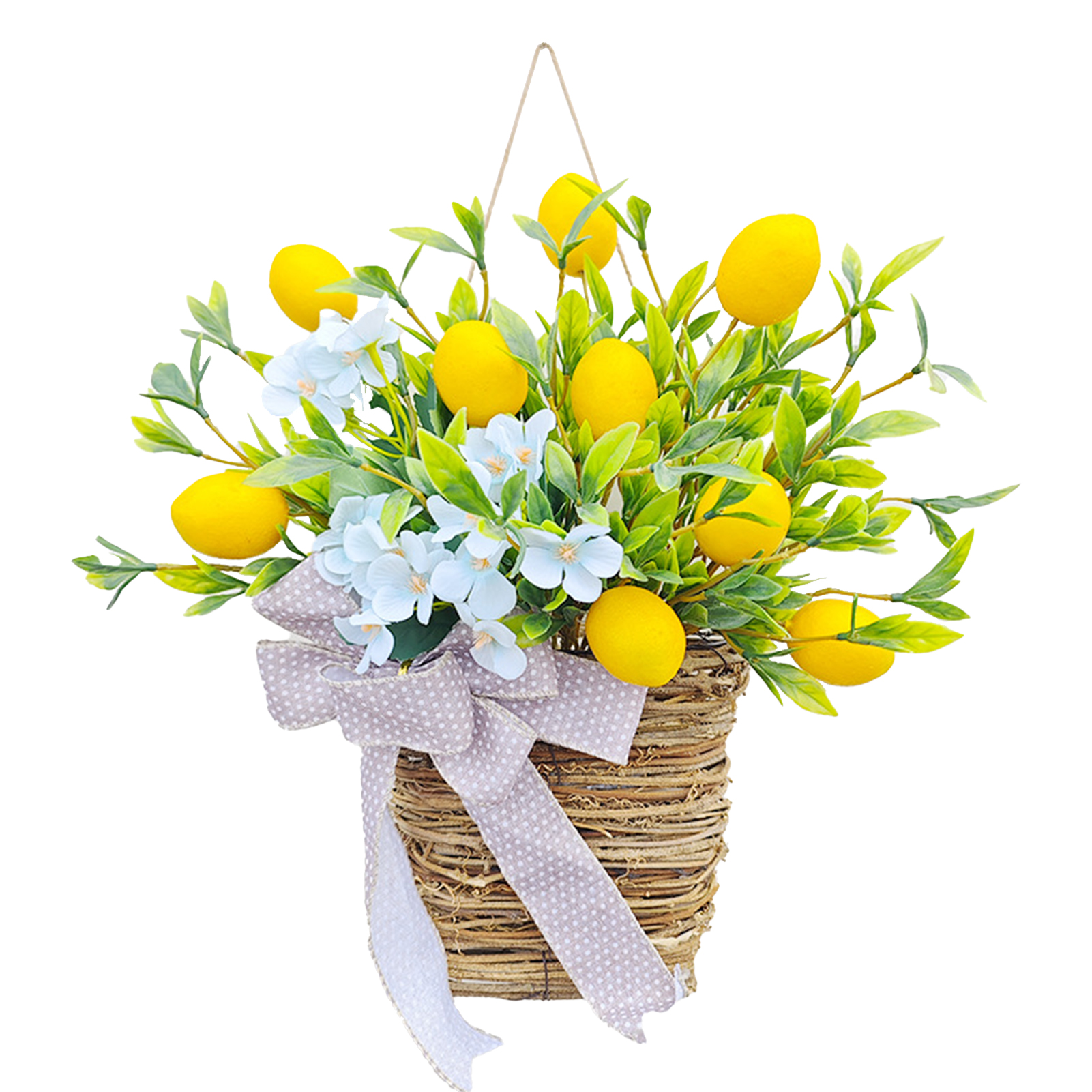 Frühlings- Und Sommerblumenkranz, Künstliche Zitrone Zum Aufhängen An Der Tür, Frühlingsblumenkorb