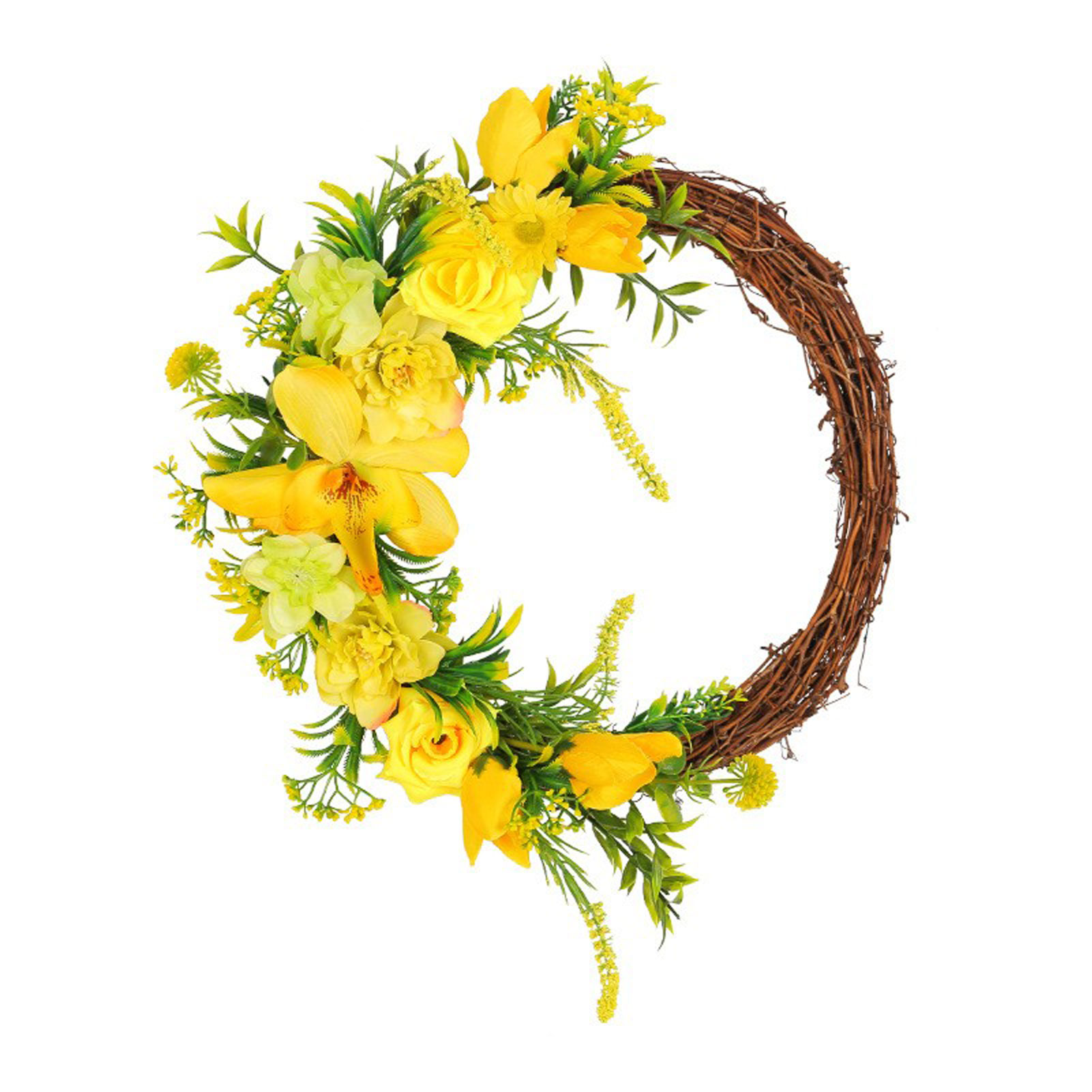 Kranz Aus Gelben Rosen Mit Verblühten Zweigen (zum Aufhängen An Einer Tür Oder Terrasse)