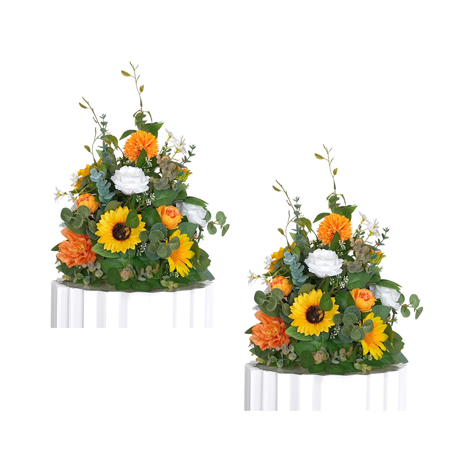 Strauß Aus 2 Künstlichen Blumen Aus Seidenstoff Mit Schaumstoffbasis, Ideal Für Hochzeitsdekorationen (sonnenblumen).