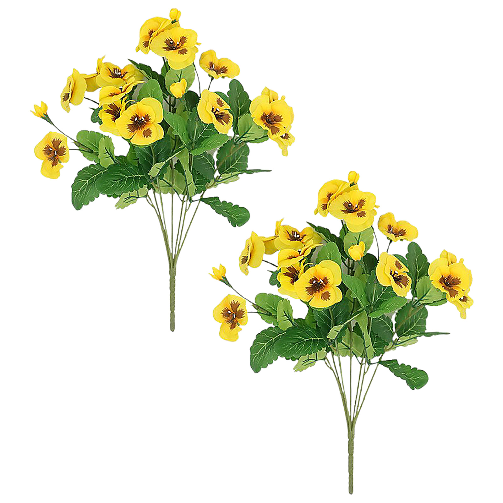 Set Mit 2 Künstlichen Seidengeranien, Strauß Gelber Blumen Zur Dekoration Von Haus Und Garten Im Innen- Und Außenbereich.