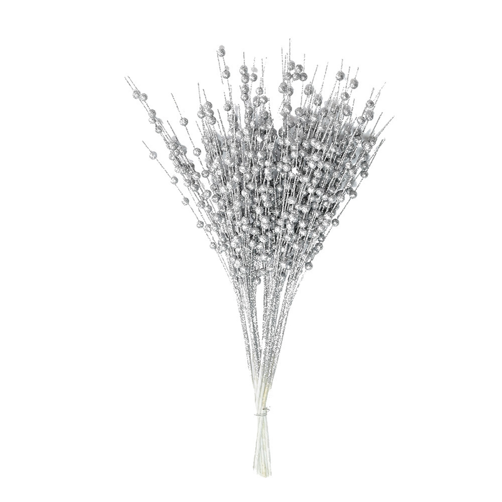 Strauß Künstlicher Beeren Mit Goldglitzer (silber, Glitzernd, Goldfarben) – Weihnachtsdekoration (gesamtlänge: 50 Cm, 12 Zweige, 60 Früchte, 5 Früchte Pro Zweig), Moos Und Draht