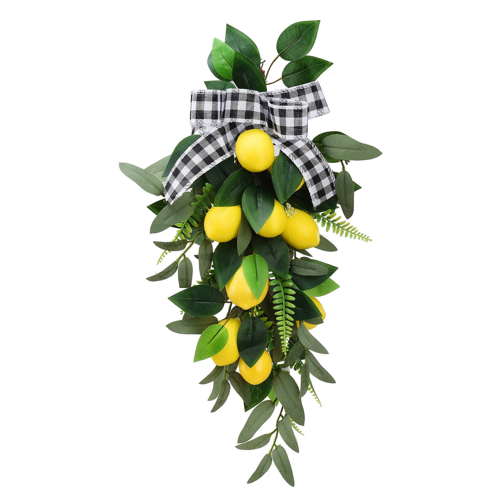 Künstlicher, Tropfenförmiger Zitronenkranz, 60 Cm (23,6 Zoll), Frühlings- Und Sommerdekoration Mit Grünen Blättern, Ideal Für Die Haustür Oder Das Fenster.