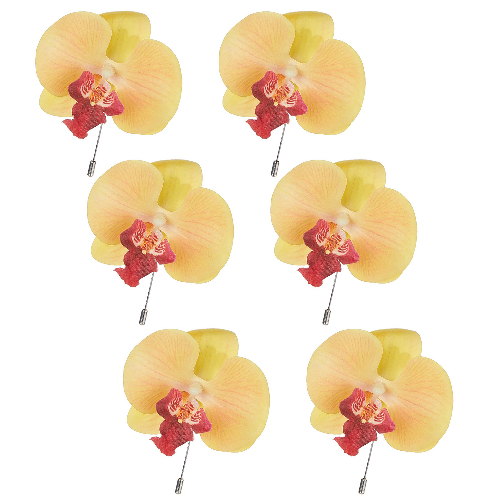 6 Schmetterlinge Orchideenbrosche, Künstliche Seiden-phalaenopsis-blumennadel Für Hochzeit, Abschlussfeier, Abendveranstaltung, Gelb