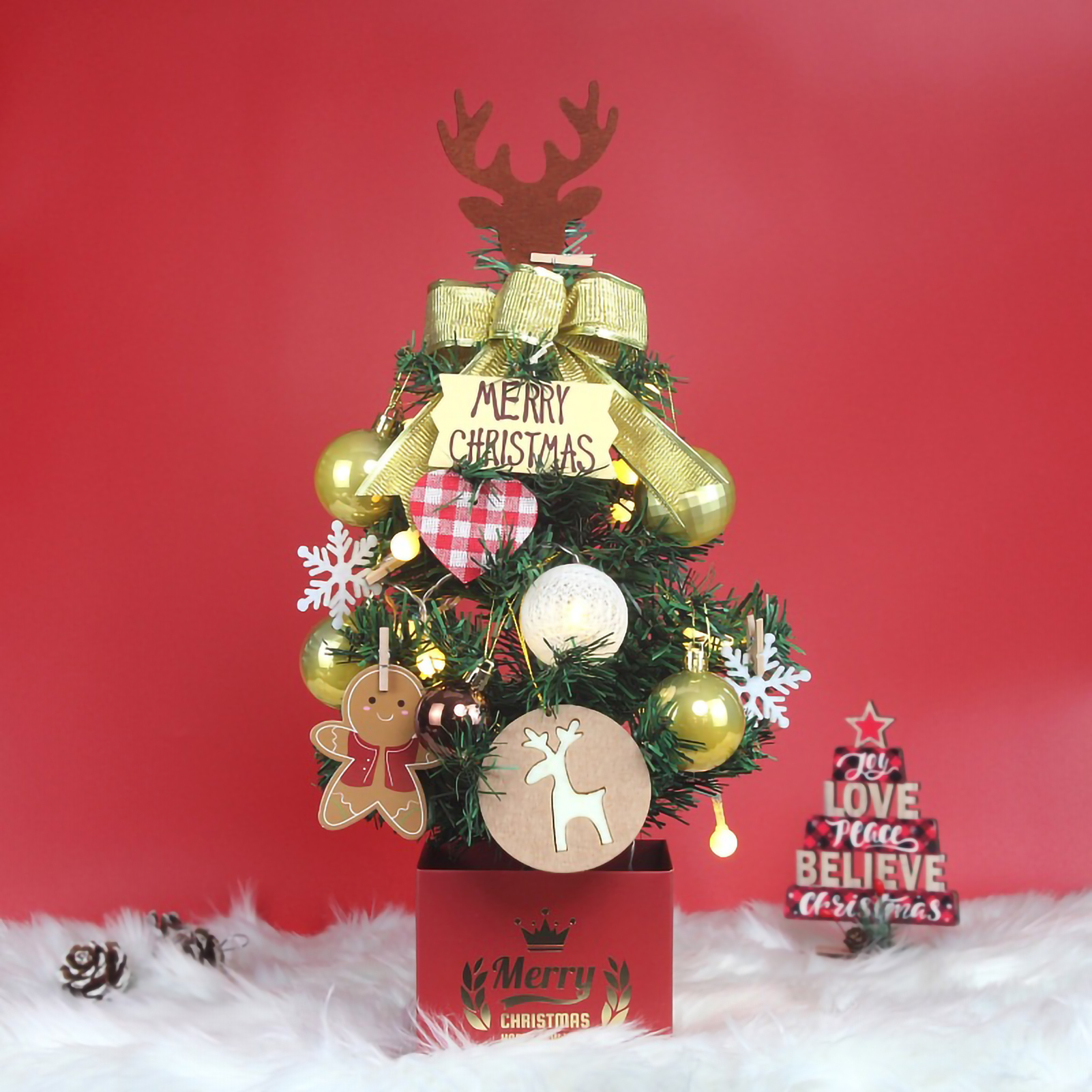 Büro-weihnachtsbaum, Exquisite Künstliche Dekoration Für Den Innen- Und Außenbereich, 45 Cm (17,7 Zoll), Gold