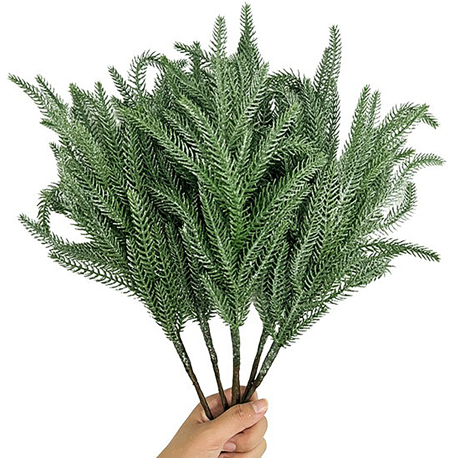Zusammenklappbar Bis Zu 40 Cm. (45 Cm Savanna-einzelstab, Mit Silberpuder Bestäubt, A10311) 5 Künstliche Norfolk-tannen Aus Weichem Gummi, Mit Goldpuder Bestäubt, Weihnachtliche Fotorequisite, Handger
