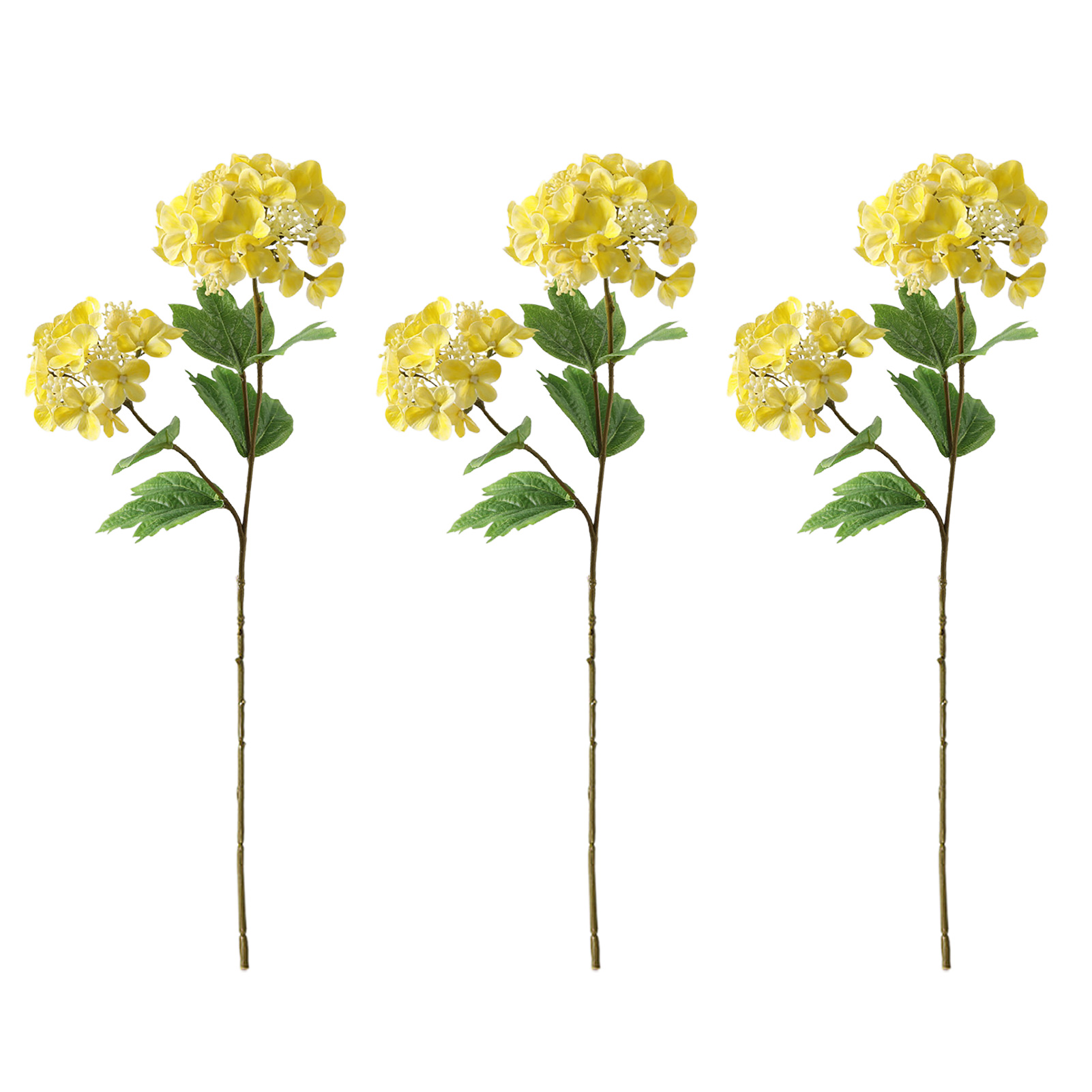 [gelb] Set Aus 3 Künstlichen Zweiköpfigen Hortensien, Frischer Bionischer Stil, Handgefertigt, Feuchtigkeitsspendend, Für Die Florale Dekoration Von Hochzeiten.