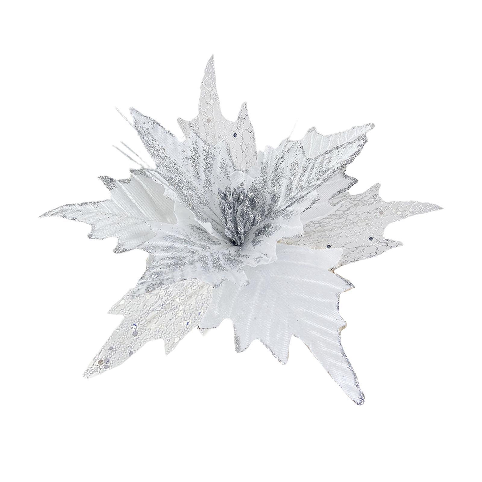 6 Künstliche Weihnachtssternblumen Mit Glitzer, 25 Cm, Silberfarben, Für Die Weihnachtsdekoration Zu Hause