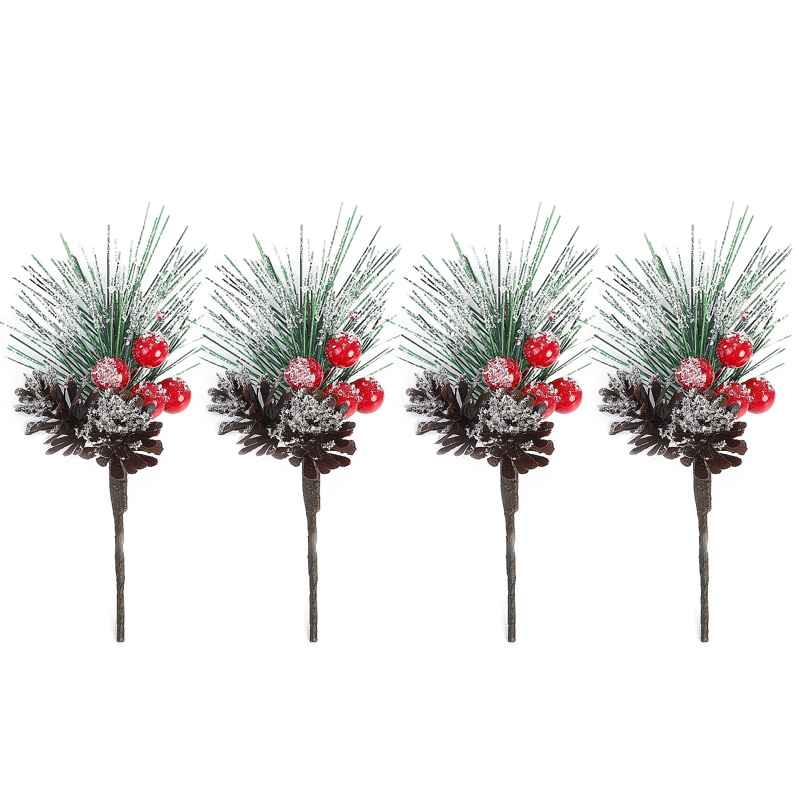 (4 Stück) Dekorative Künstliche Tannenzweige Für Weihnachten, Ideal Zum Verpacken Von Süßigkeiten Oder Dekorieren Von Schachteln. Maße: Ca. 16 Cm. Mit Tannennadeln Und Roten Beeren.