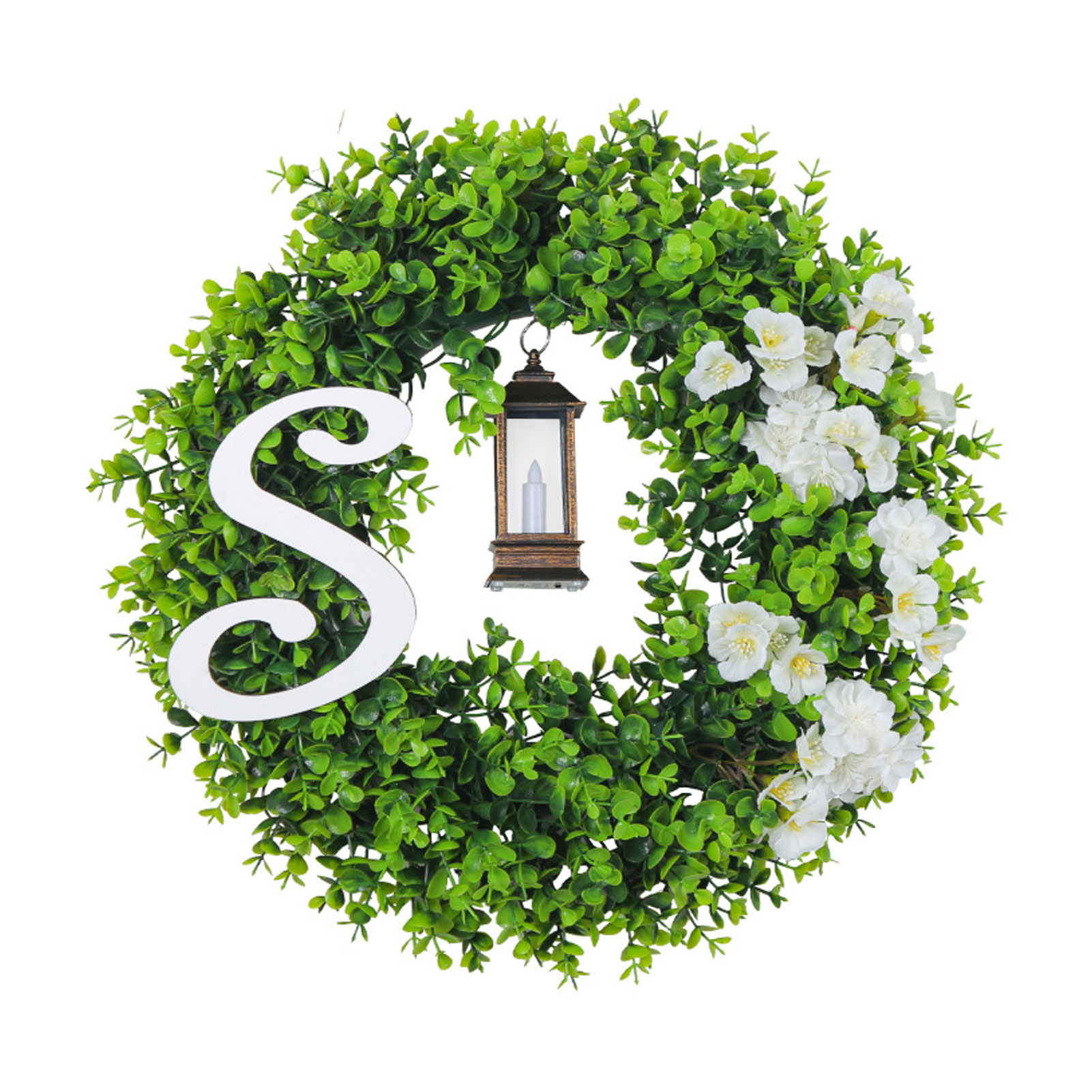 (j2-26 Signature Eucalyptus Leaf Lantern Wreath) Kreative Frühlings-nachtleuchte Aus Eukalyptusblättern Zum Aufhängen An Der Tür (kunden Müssen 3 Aa-batterien Bereitstellen)