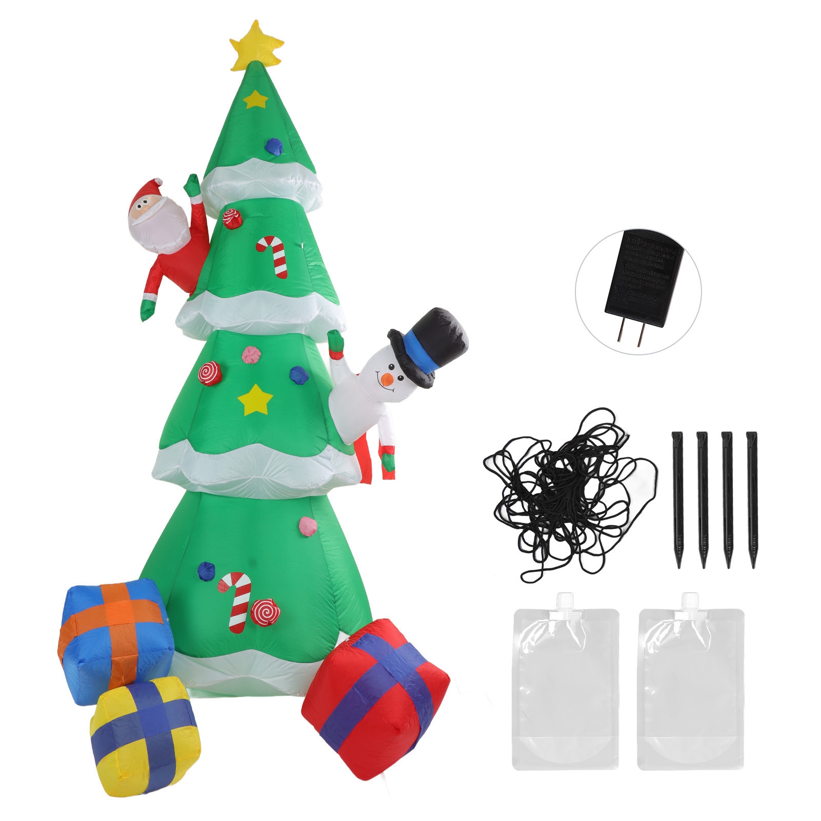 Aufblasbarer Weihnachtsbaum Mit 15 Leds, Gartendekoration Mit Aufblasbaren Geschenkboxen Für Den Innen- Und Außenbereich, 100–240 V Us-stecker