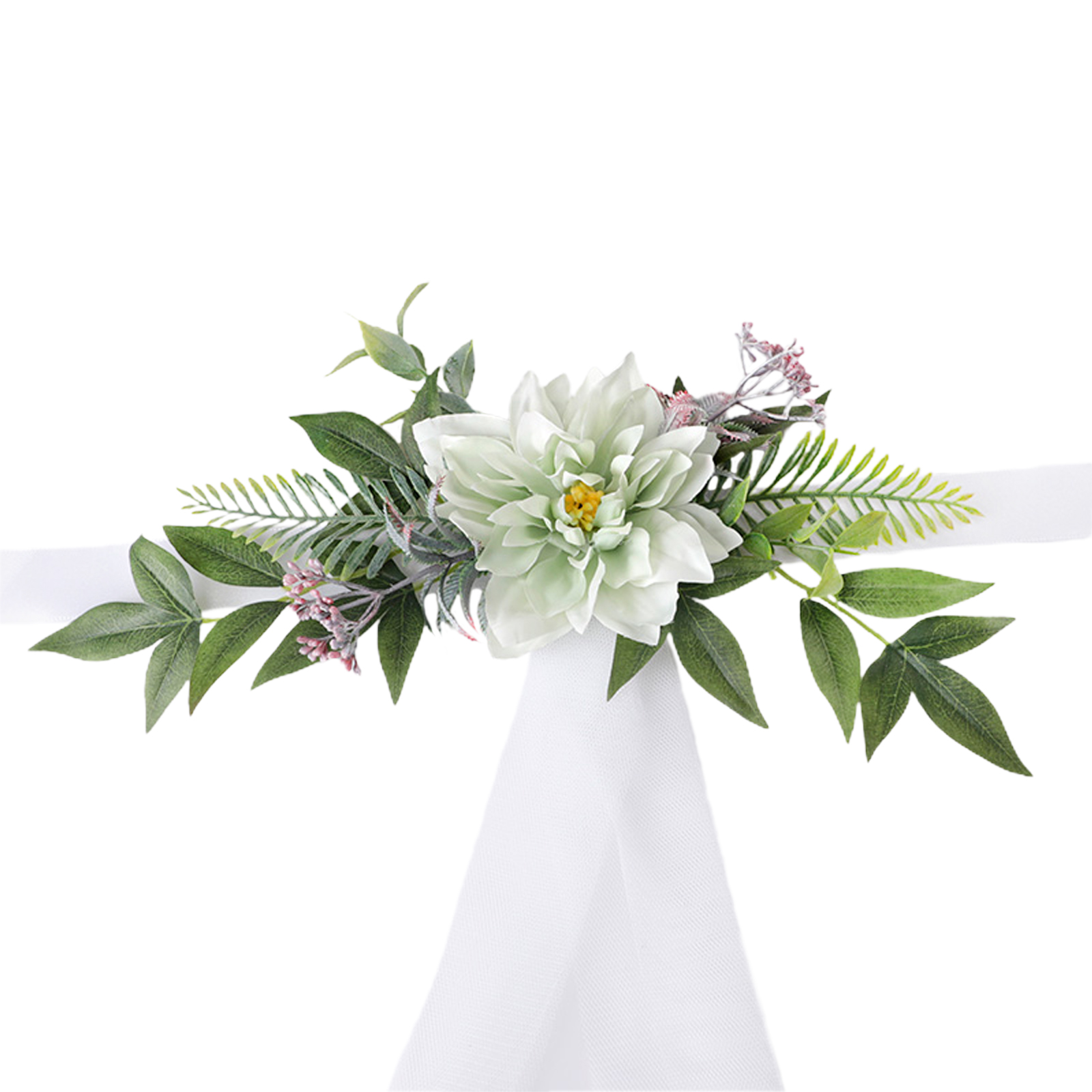 Elegante Künstliche Blumendekoration Für Hochzeitsstühle Mit 1,5 X 1 M Gaze Für Partys (grün)