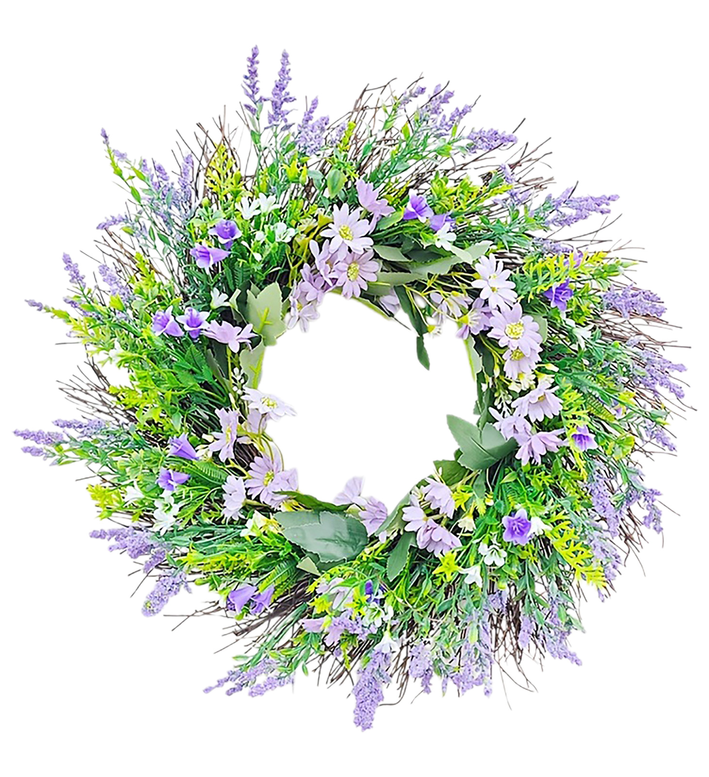 Frühlingsblumenkranz [45 Cm] – Künstlicher Lavendel-wildblumenkranz Für Haus- Und Gartendekoration