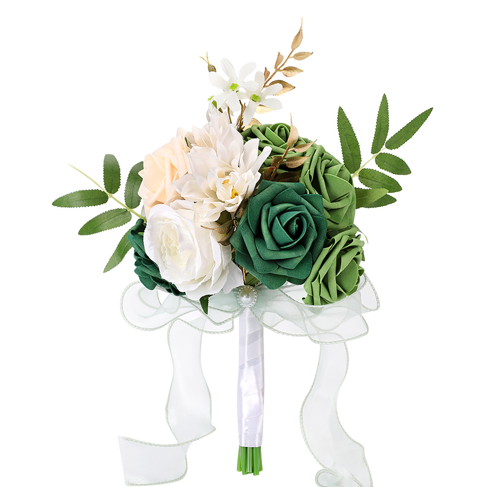 Handgefertigter Rosenstrauß Für Die Braut Und Brautjungfer, Blumen Für Festliche Dekorationen, Grün