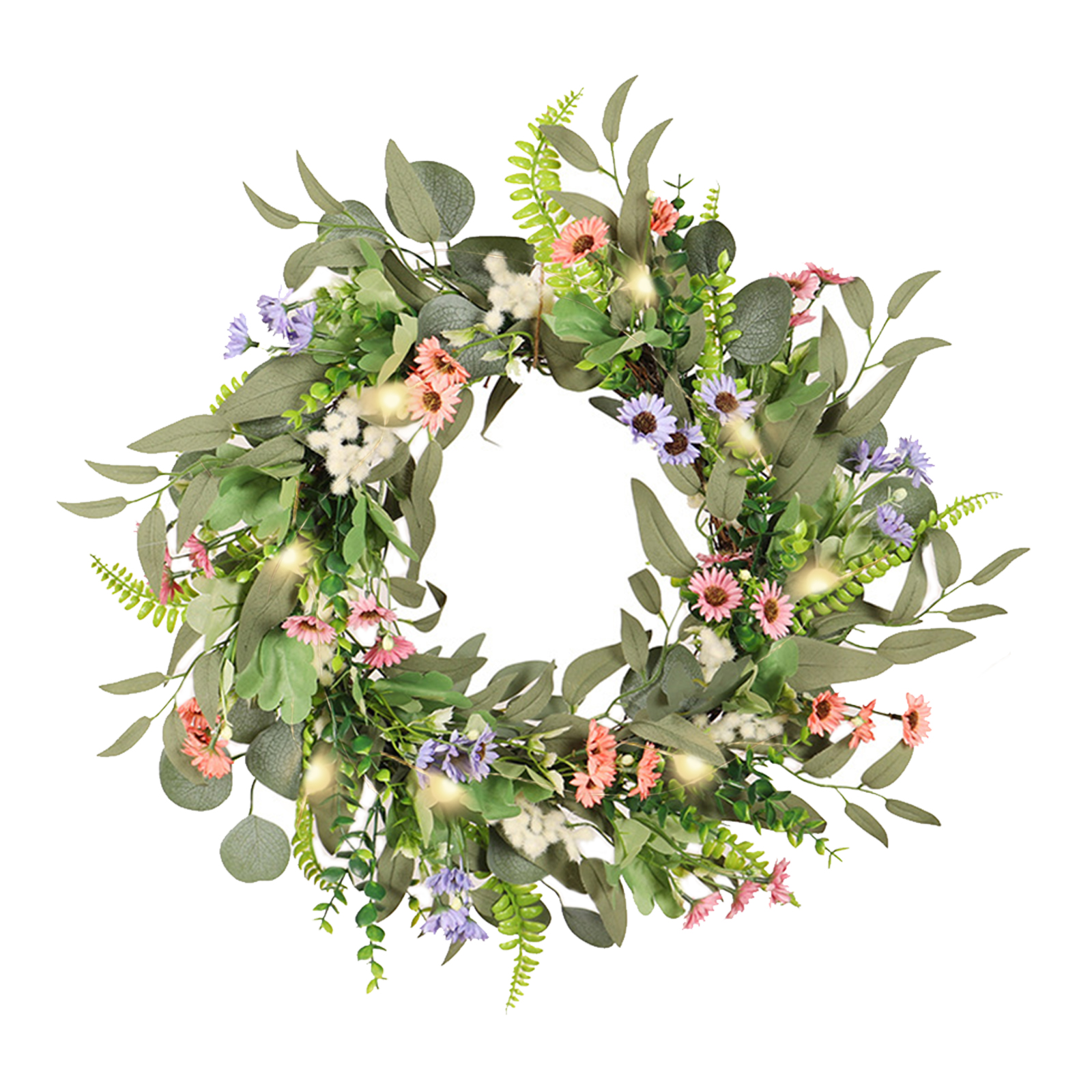 Künstlicher Blumenkranz, Eukalyptus Und Gänseblümchen, Hochzeits- Und Heimdekoration Mit 2 M Lichterkette Für Die Hochzeit