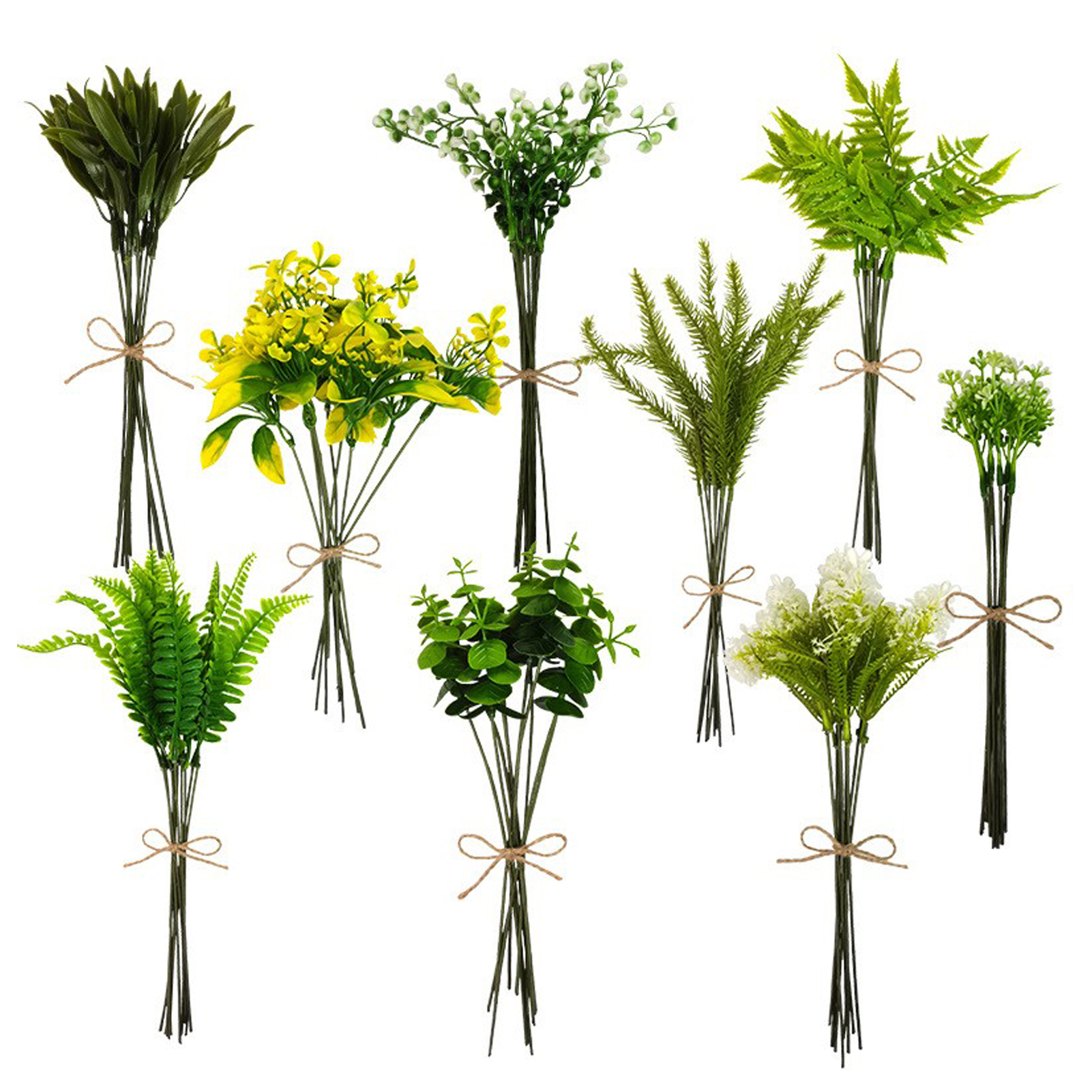 90 Gemischte Eukalyptuszweige Und Farnblätter (9 Sorten) - Künstliches Grün Für Vase, Blumenstrauß Und Gesteck.