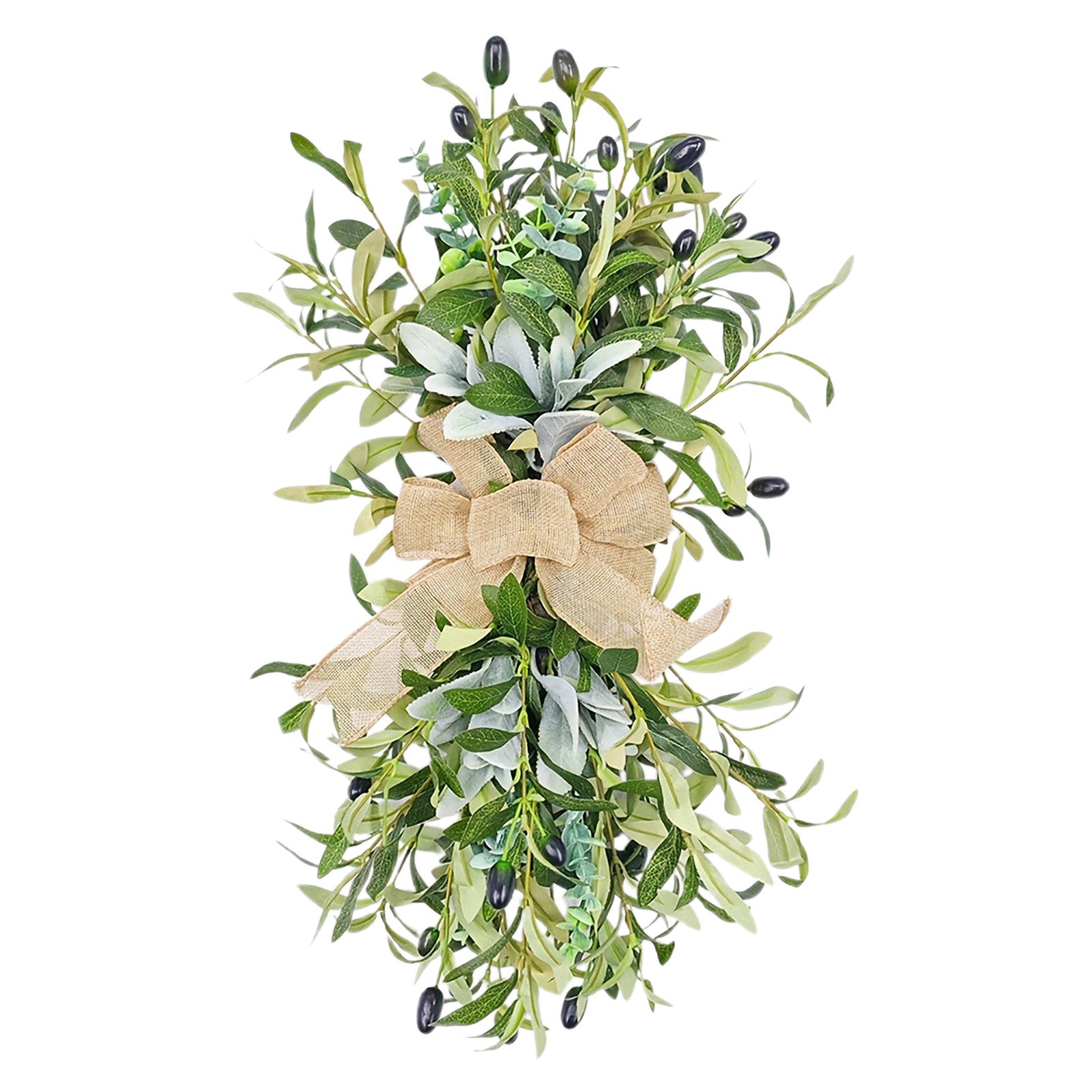 Künstlicher Olivenzweig-girlande, 60 Cm (23,6 Zoll), Frühling/sommer, Künstliche Olivenzweige Mit Schleife, Für Treppenhaus, Briefkasten, Haustür, Wanddekoration, Grün