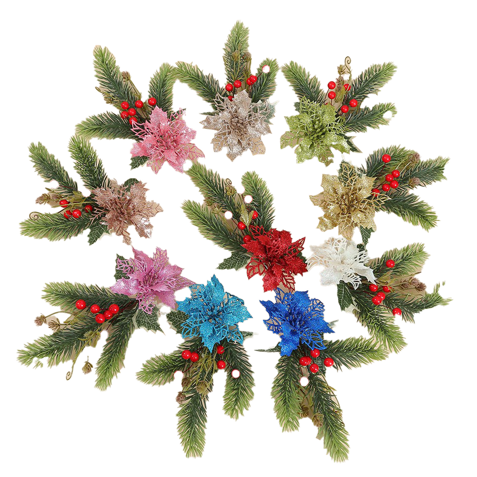 Set Mit 10 Künstlichen Tannenzweigen Mit Clips, Dekorationen Für Weihnachtsgeschenkboxen.