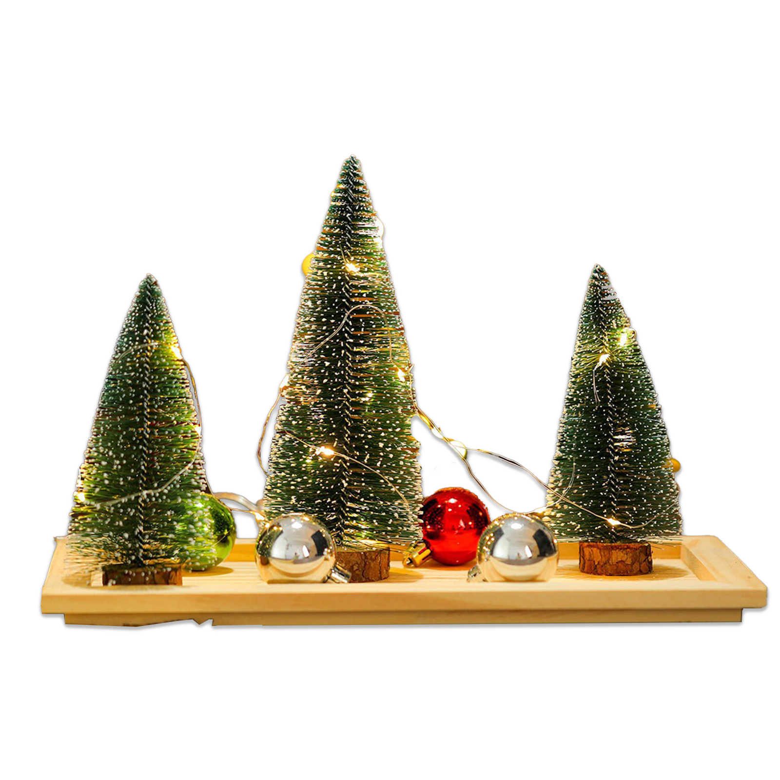 Mini-weihnachtsbaum (künstlich) Mit Lichterkette Und Holzsockel, Ideal Für Partys, Dekoration Und Bastelarbeiten. Grün. Benötigt 2 Aa-batterien (nicht Im Lieferumfang Enthalten).