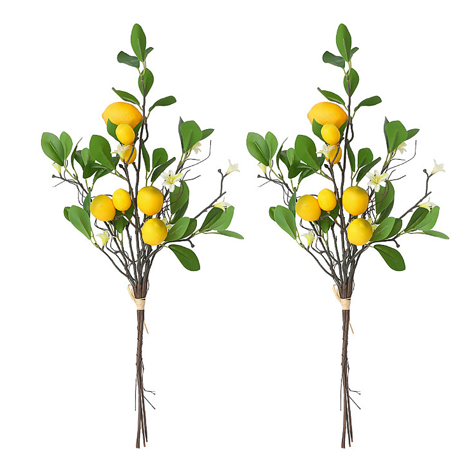 Set Aus 2 Künstlichen Zitronenbaumzweigen Mit Acht Blüten Und Grünen Blättern, Realistisch Und Farbecht, Für Die Dekoration Im Innen- Und Außenbereich.