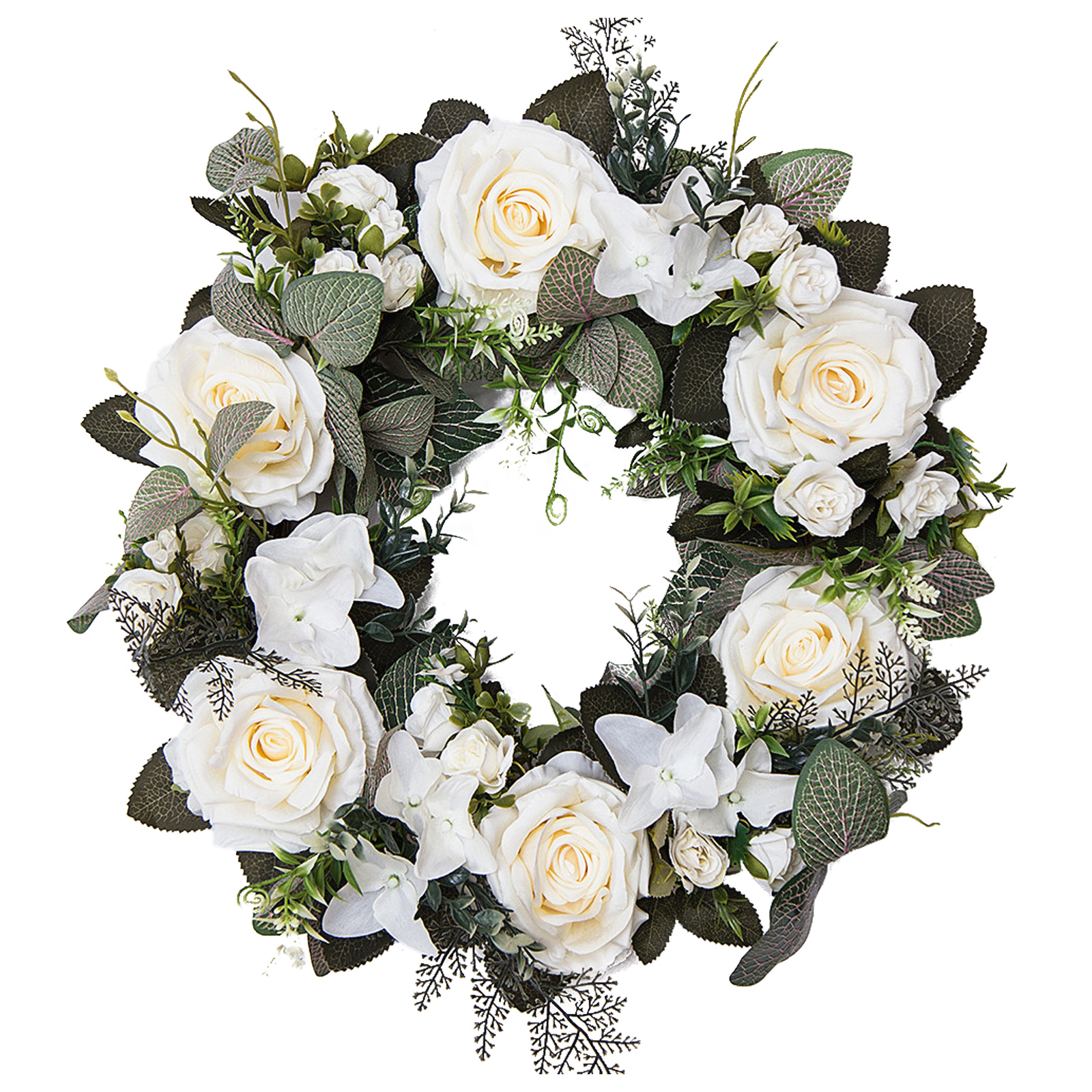 Künstlicher Rosenkranz, 45 Cm (17,7 Zoll) – Frühlings- Und Sommerdekoration Für Haustür, Wand, Fenster, Partys Und Hochzeiten – Weiß