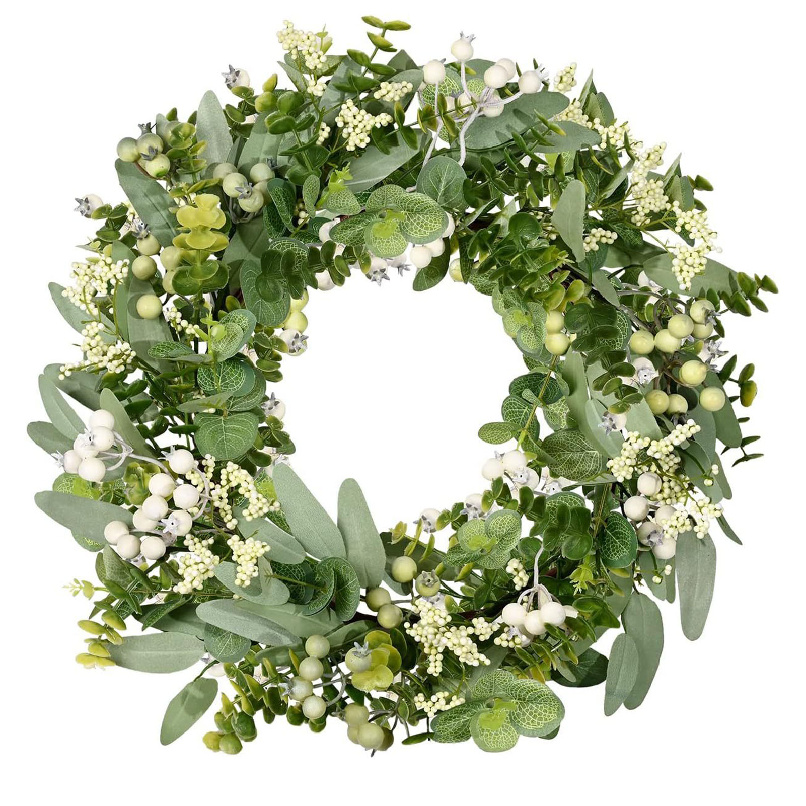 Künstlicher Grüner Eukalyptuskranz Mit Weißen Beeren, Ideal Für Frühling Und Sommer, Zur Dekoration Von Haustür, Wand, Fenster, Veranda, Terrasse Oder Garten.