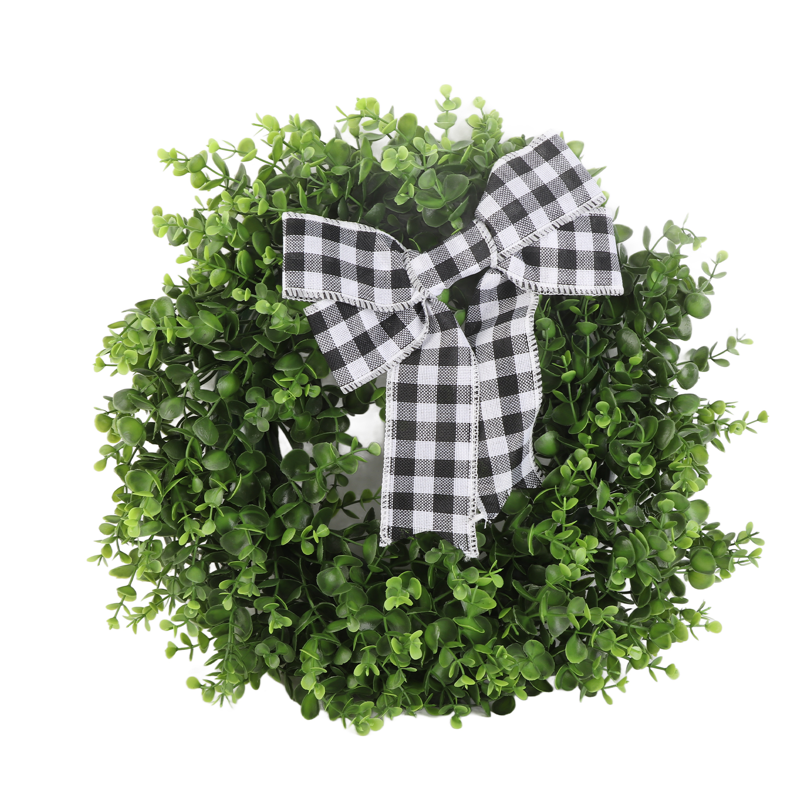 Künstlicher Grün-karierter Kranz Mit Schleife, Frühlingshafte Wanddekoration Für Partys, Hochzeiten Und Als Wohnaccessoire.