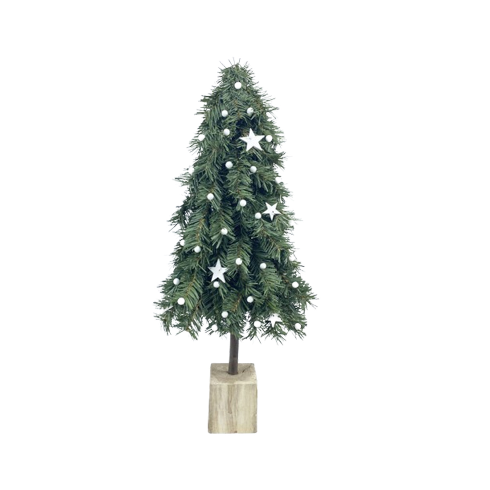Künstlicher Weihnachtsbaum Mit Künstlichem Grün Für Zuhause, Weiße Kugeln Und Sterne, Künstliche Kiefernbaum-dekoration Mit Dekorativem Holzsockel