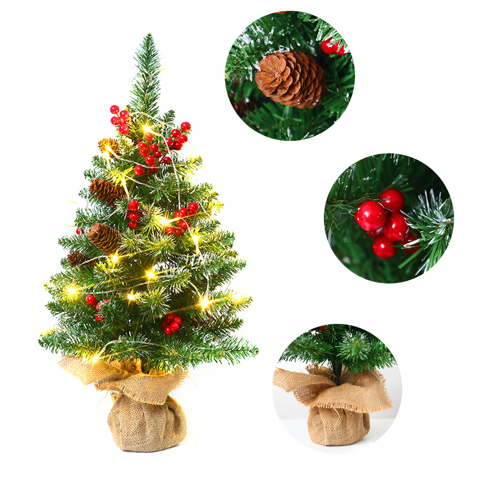 45 Cm (18 Zoll) Großer, Batteriebetriebener Miniatur-weihnachtsbaum Mit Warmweißer Lichterkette, Dekorativen Beeren Und Tannenzapfen, Ideal Für Den Esstisch, Das Büro Oder Das Zuhause Während Der Feie